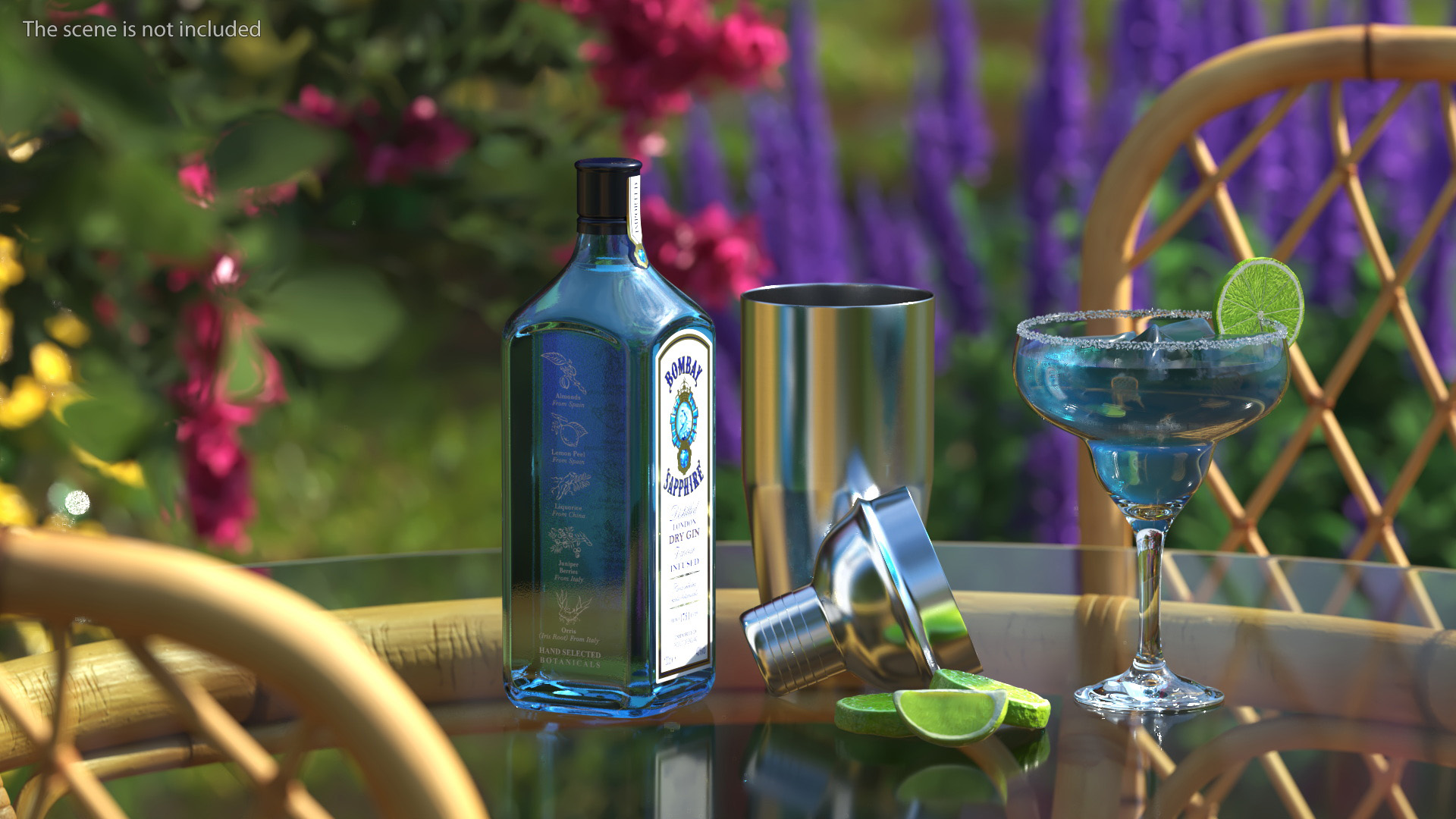 3D model Blue Margarita Cocktail with Ingredients