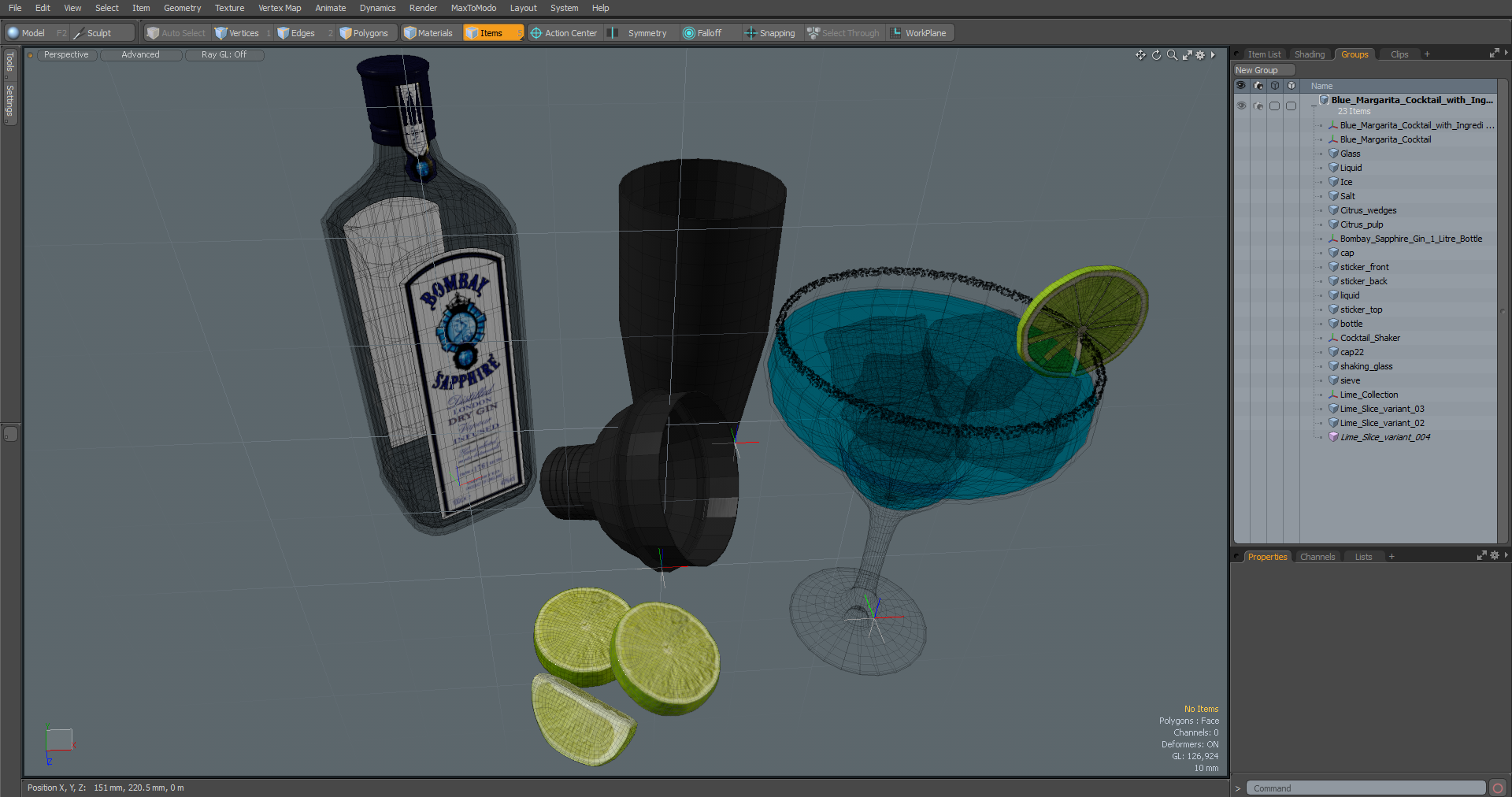 3D model Blue Margarita Cocktail with Ingredients