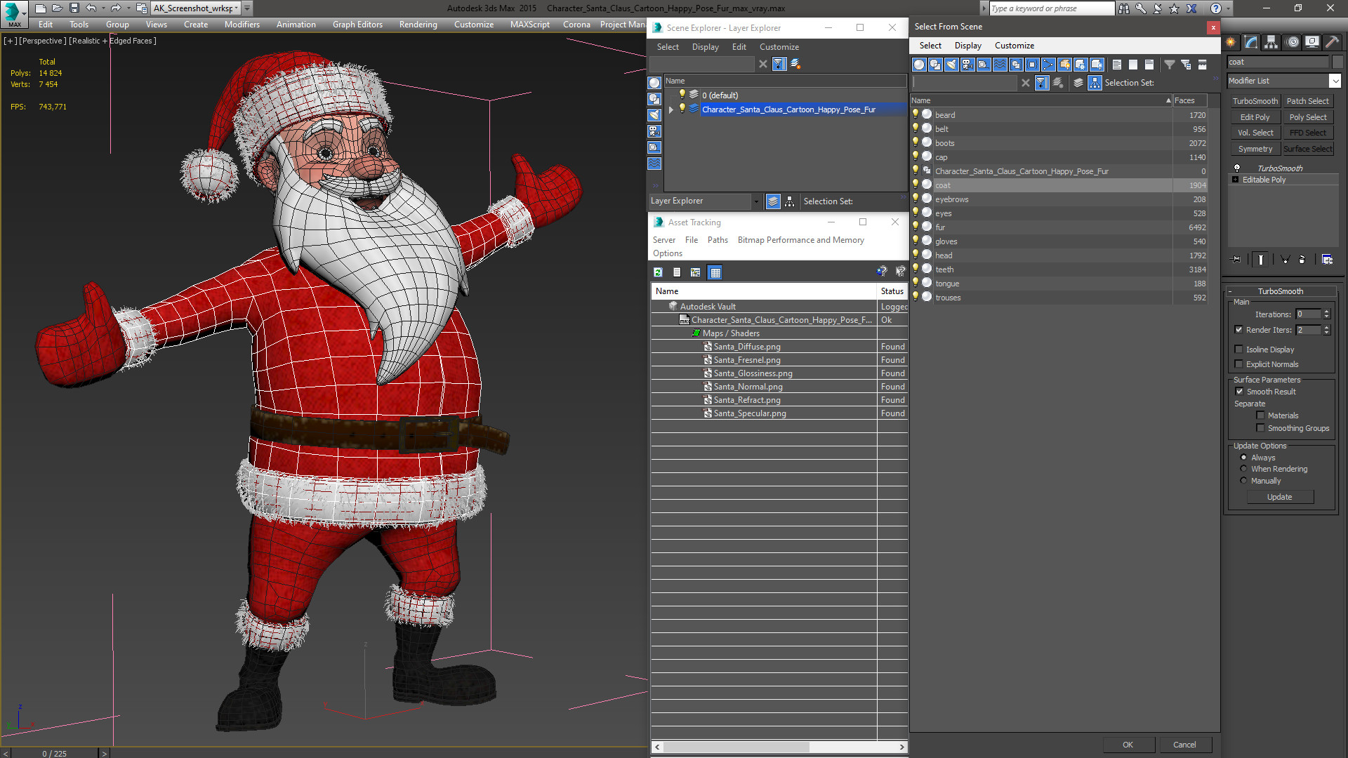 Character Santa Claus Cartoon Happy Pose Fur 3D model