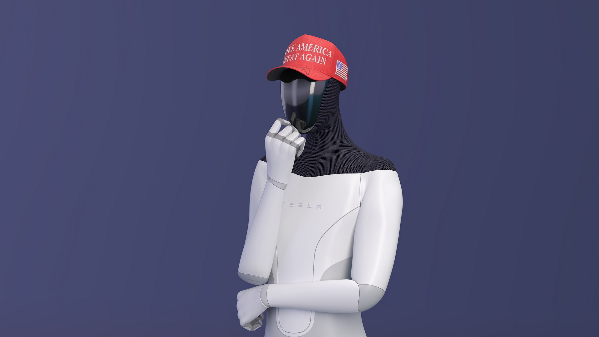 3D model Tesla Bot Standing Pose in MAGA Hat