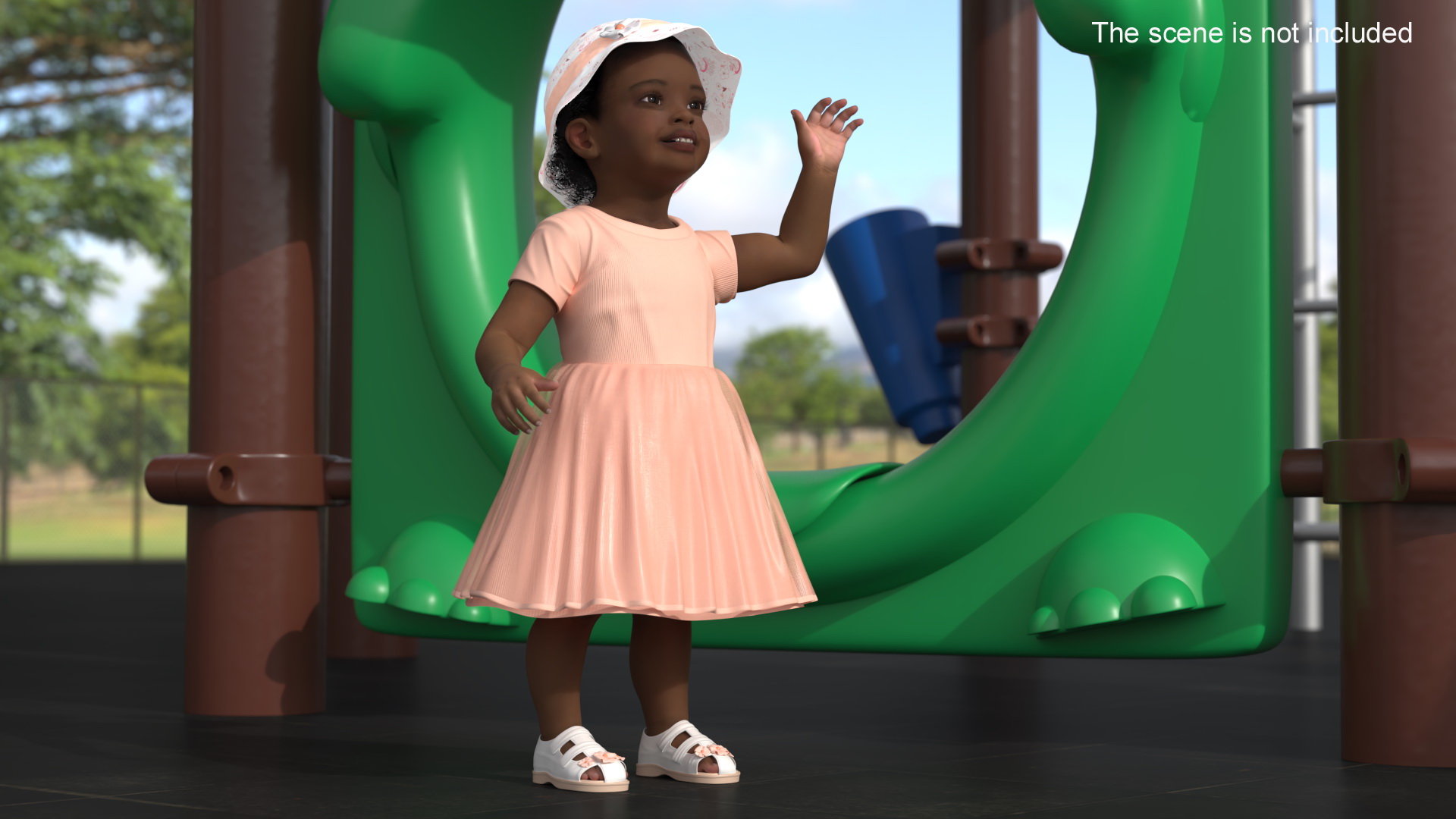 Little African Girl Light Skin in Summer Rigged 3D