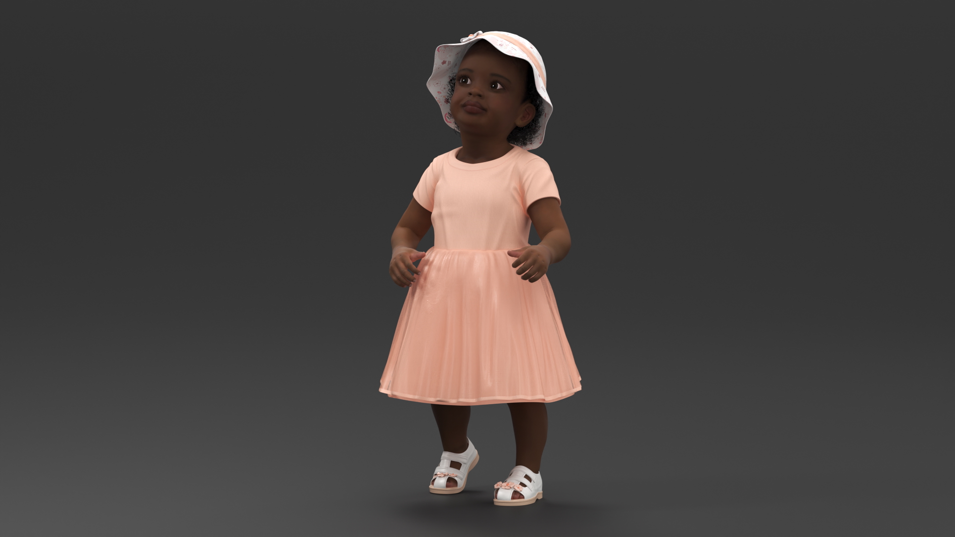 Little African Girl Light Skin in Summer Rigged 3D