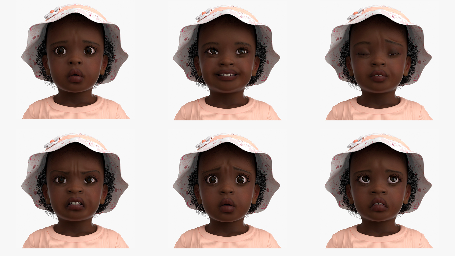 Little African Girl Light Skin in Summer Rigged 3D