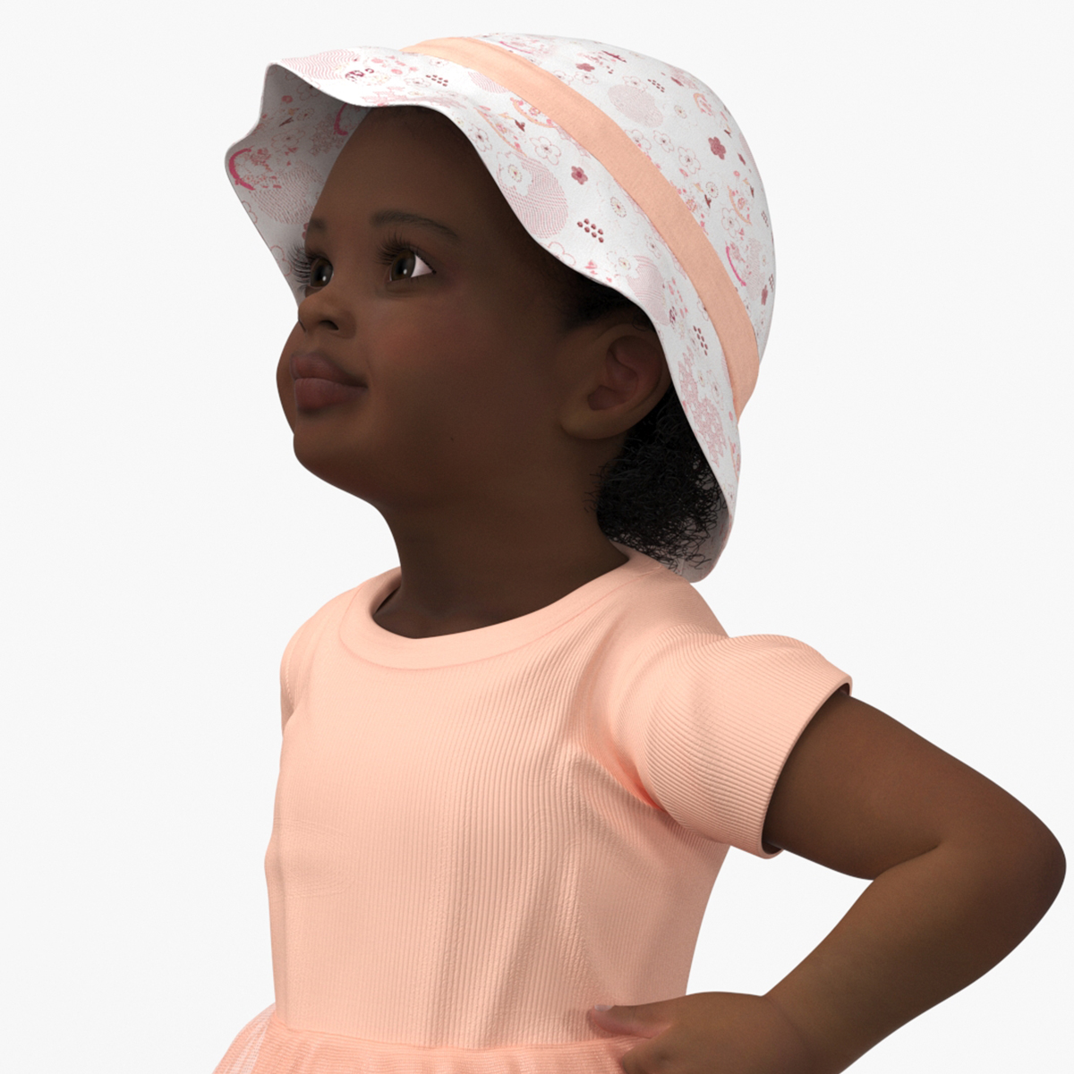 Little African Girl Light Skin in Summer Rigged 3D