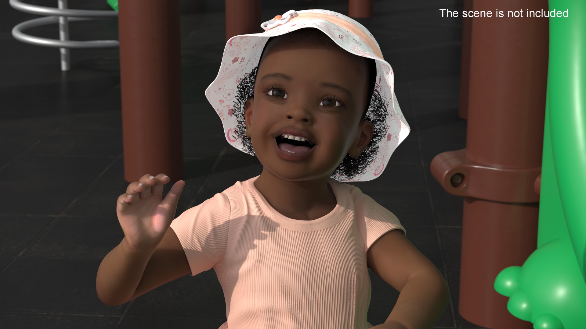 Little African Girl Light Skin in Summer Rigged 3D