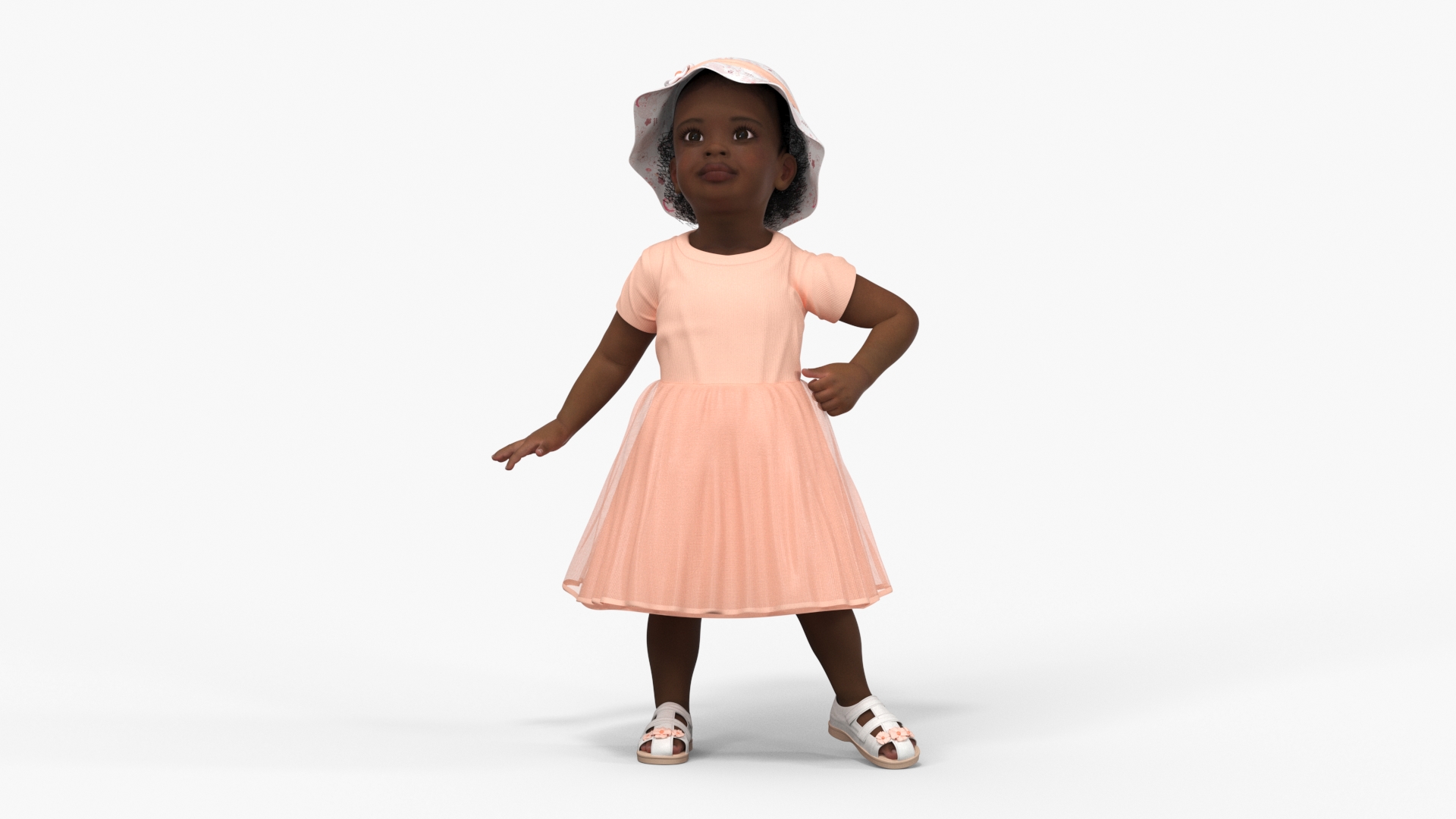 Little African Girl Light Skin in Summer Rigged 3D