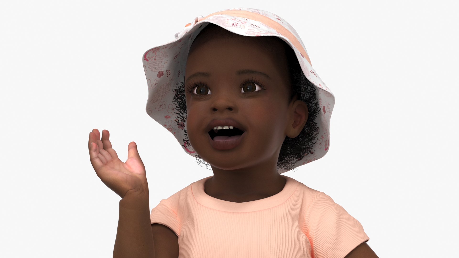 Little African Girl Light Skin in Summer Rigged 3D