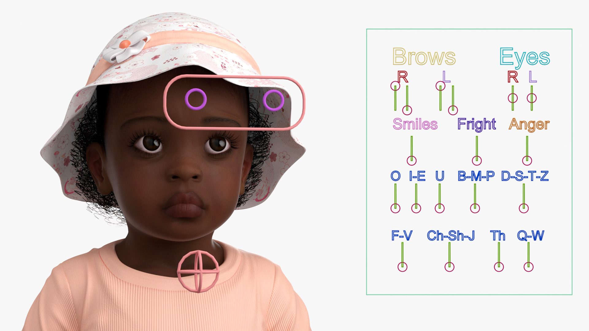 Little African Girl Light Skin in Summer Rigged 3D