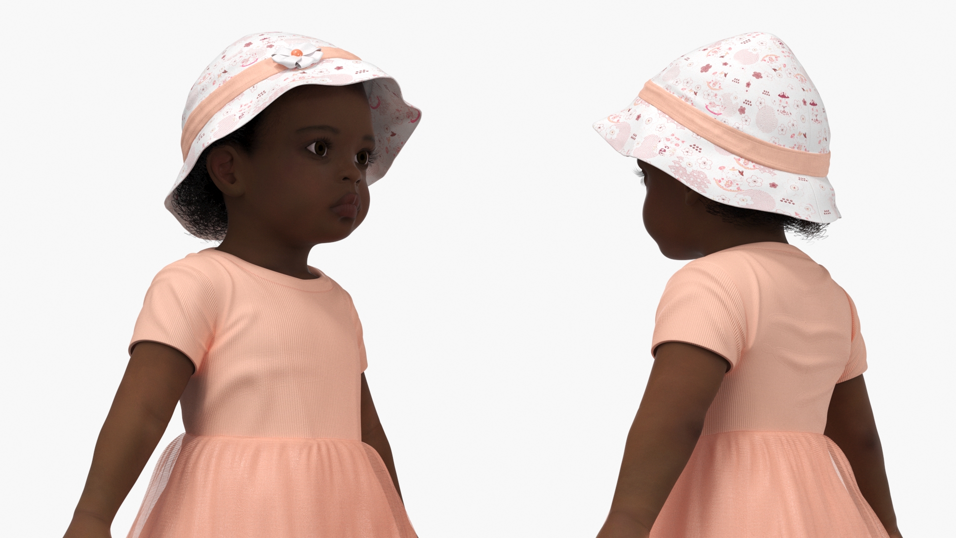 Little African Girl Light Skin in Summer Rigged 3D