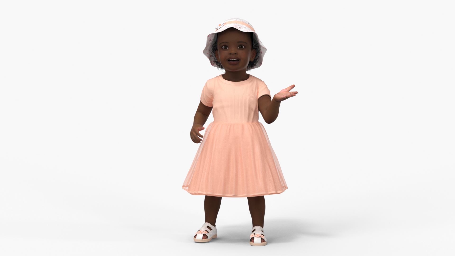 Little African Girl Light Skin in Summer Rigged 3D