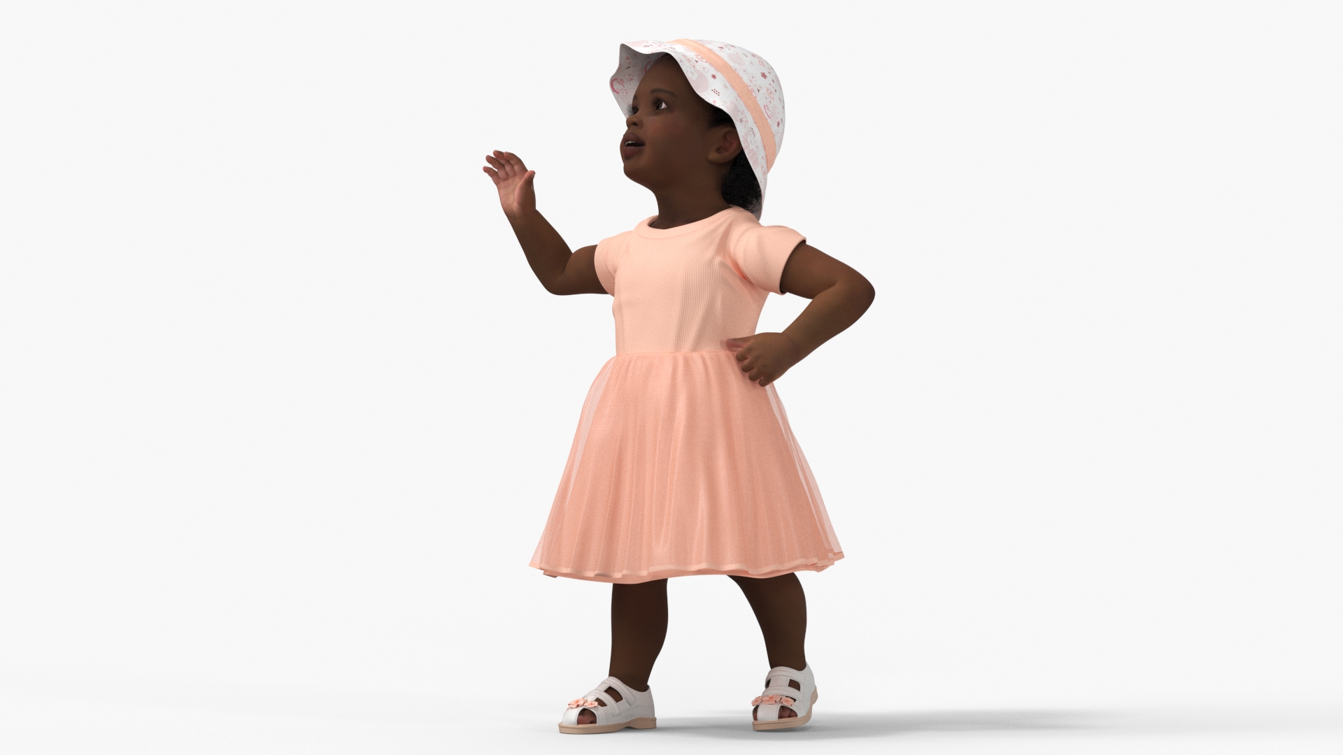 Little African Girl Light Skin in Summer Rigged 3D