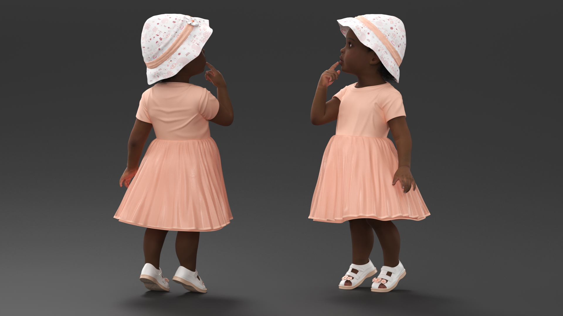 Little African Girl Light Skin in Summer Rigged 3D