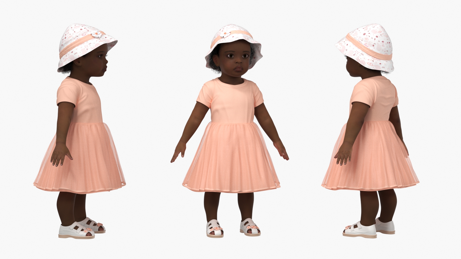 Little African Girl Light Skin in Summer Rigged 3D