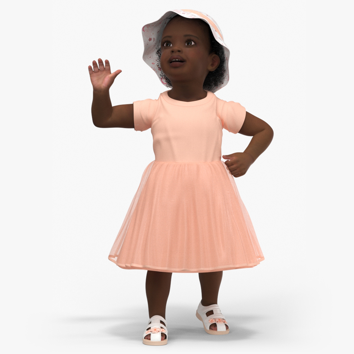 Little African Girl Light Skin in Summer Rigged 3D