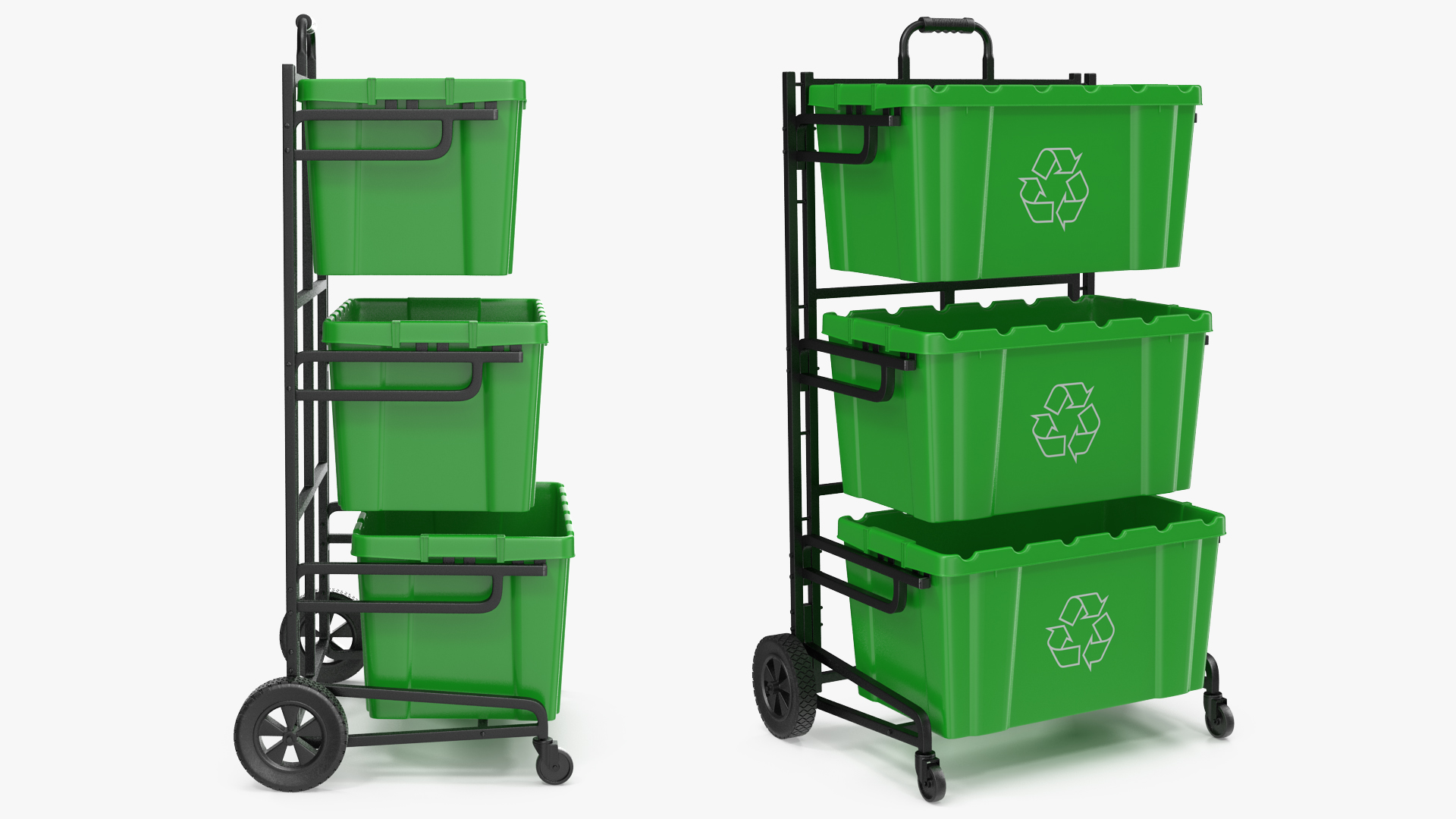 3D model Triple Bin Recycling Cart with Bins