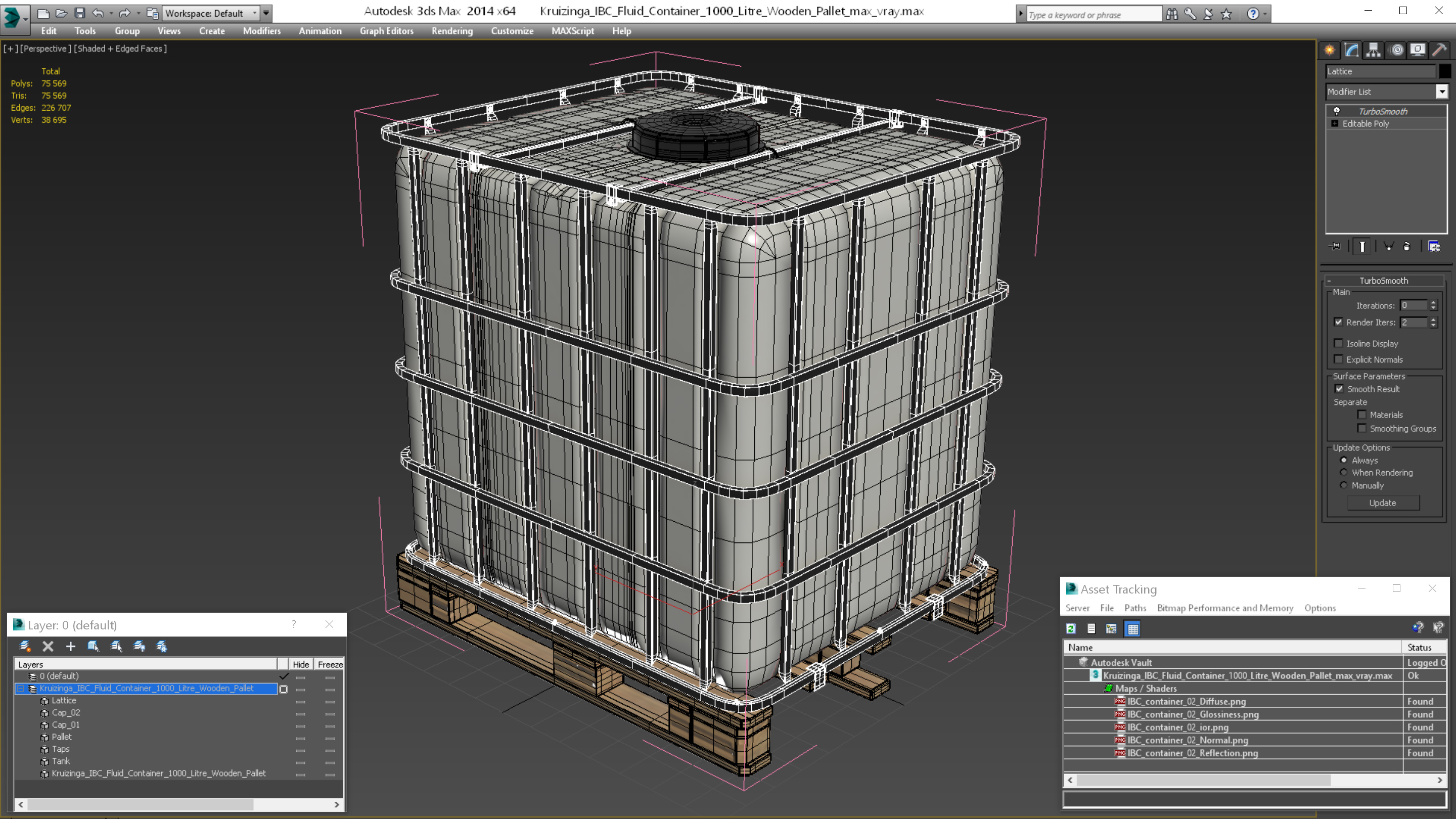 Kruizinga IBC Fluid Container 1000 Litre Wooden Pallet 3D model