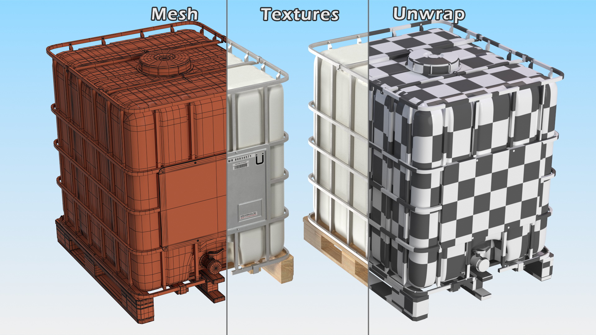 Kruizinga IBC Fluid Container 1000 Litre Wooden Pallet 3D model