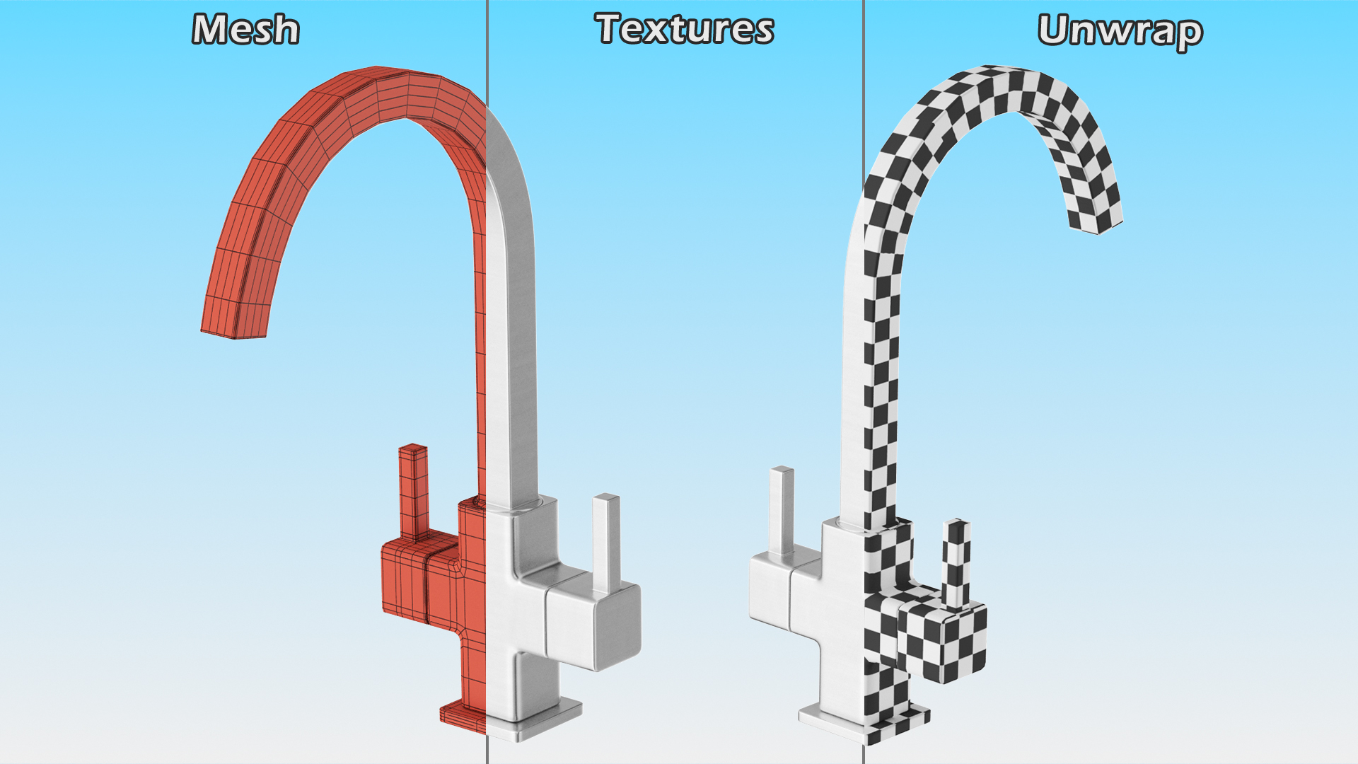 Monobloc Angular Dual Lever Kitchen Tap 3D model