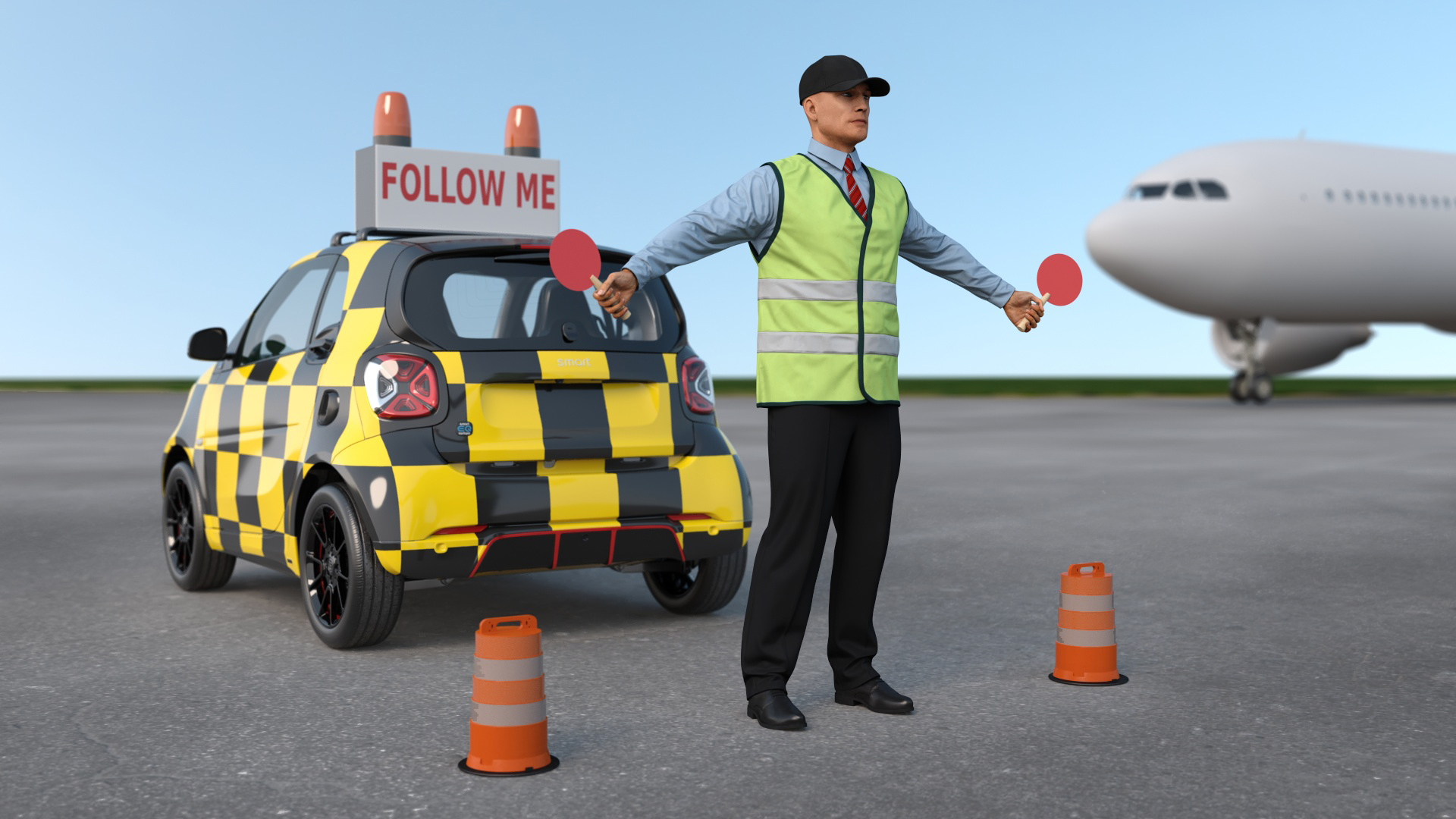 Airport Smart Follow Me Car with Ground Crew 3D model