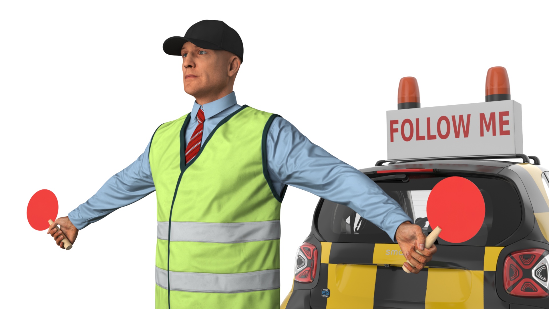 Airport Smart Follow Me Car with Ground Crew 3D model