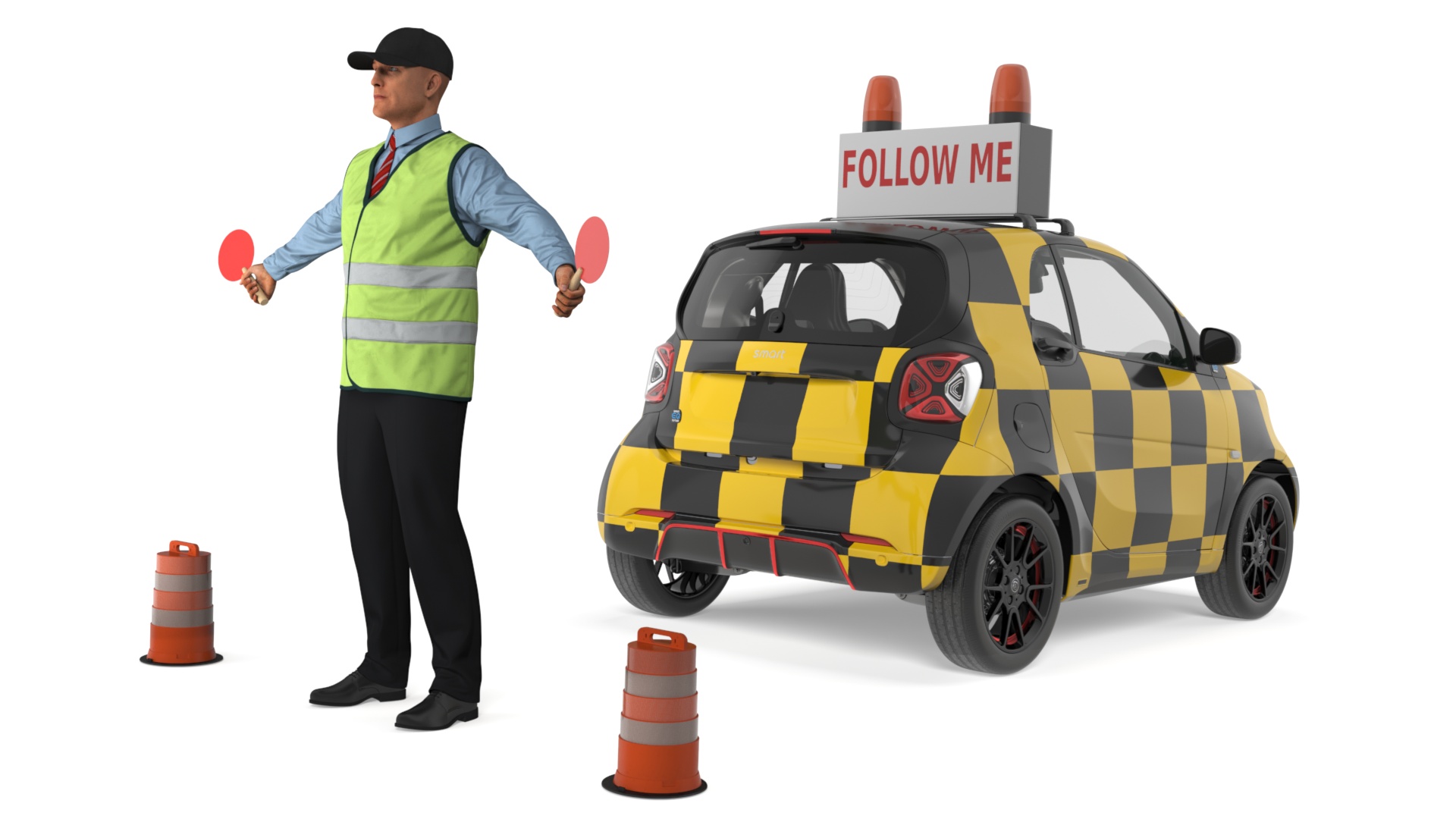 Airport Smart Follow Me Car with Ground Crew 3D model