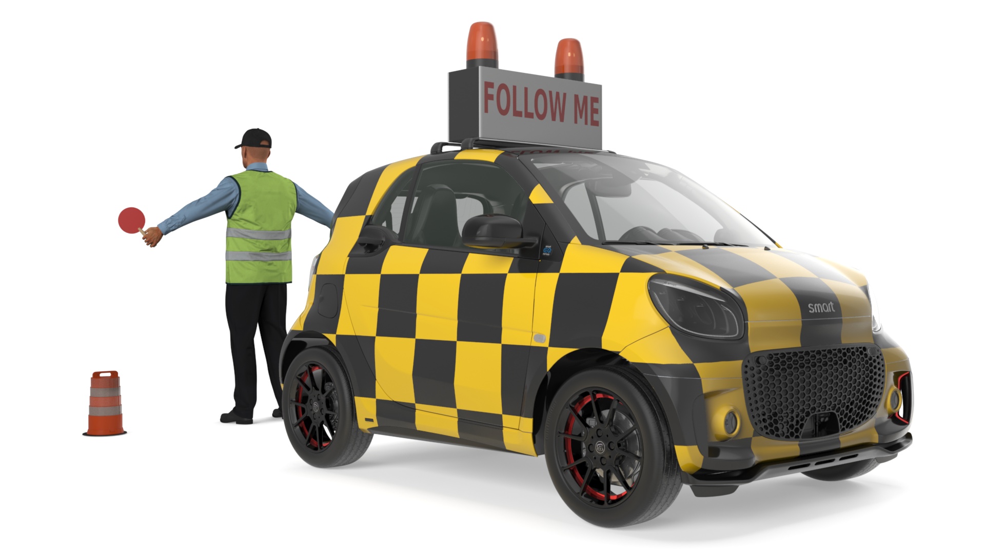 Airport Smart Follow Me Car with Ground Crew 3D model