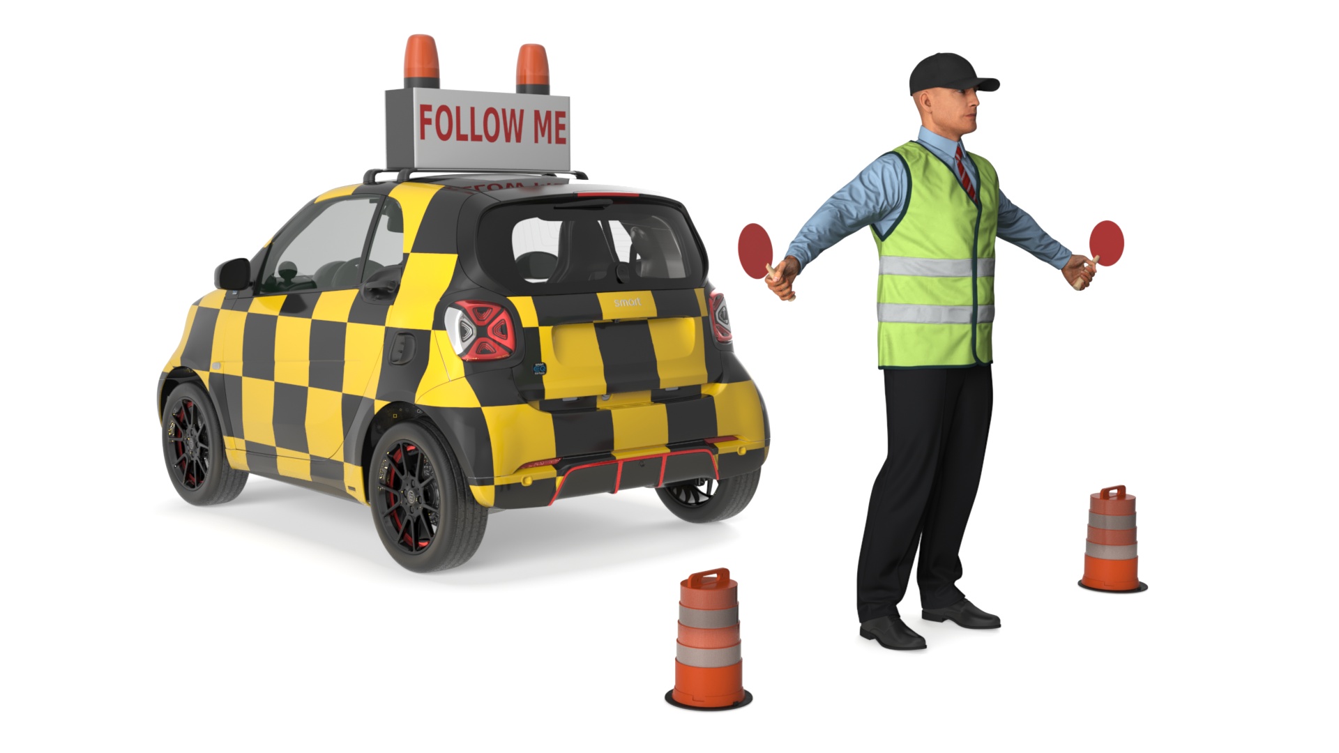 Airport Smart Follow Me Car with Ground Crew 3D model