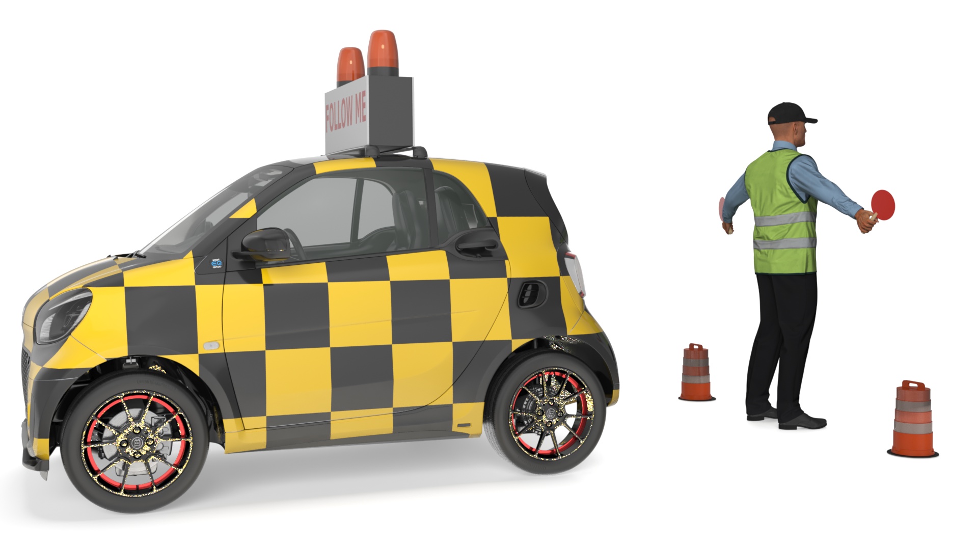 Airport Smart Follow Me Car with Ground Crew 3D model