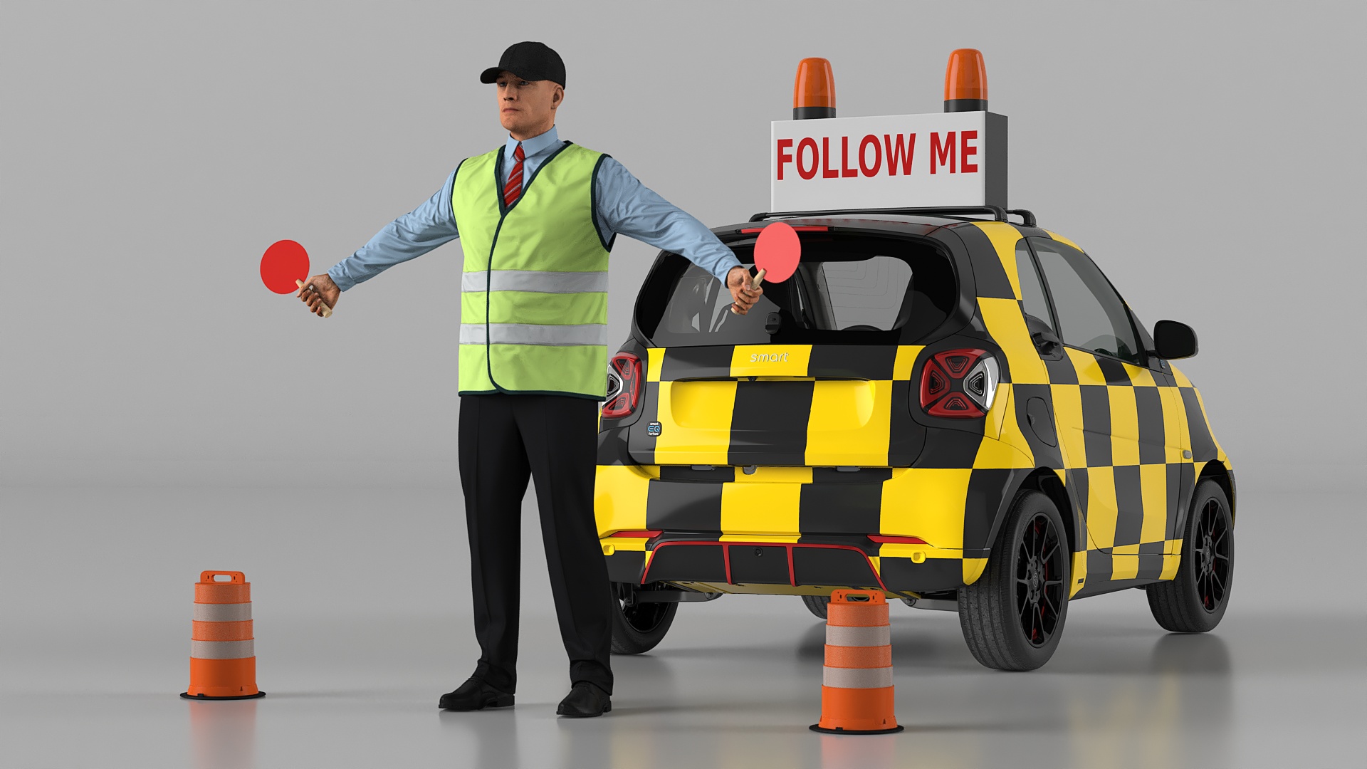 Airport Smart Follow Me Car with Ground Crew 3D model