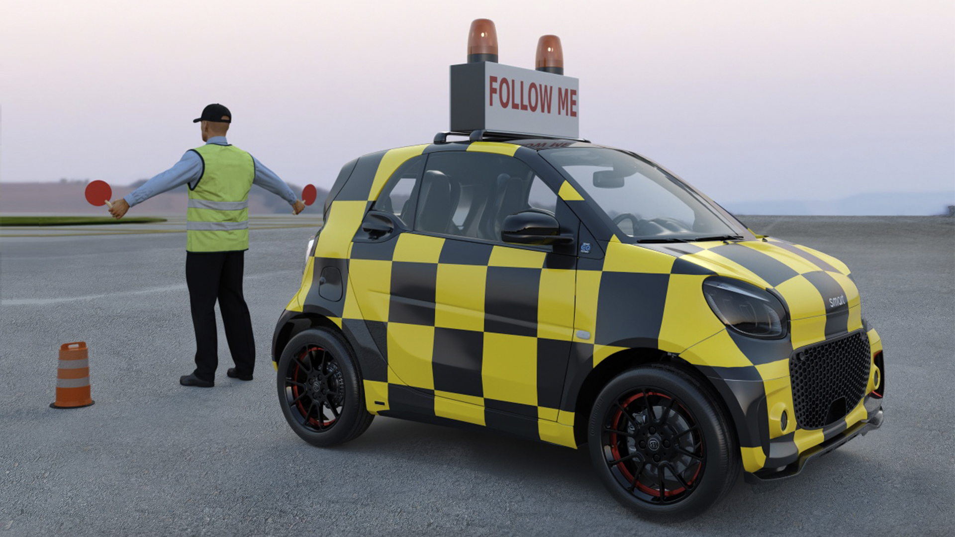 Airport Smart Follow Me Car with Ground Crew 3D model