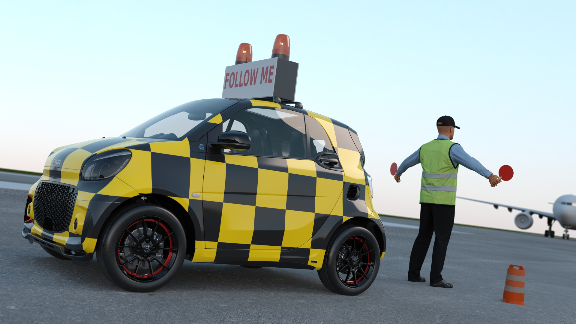 Airport Smart Follow Me Car with Ground Crew 3D model