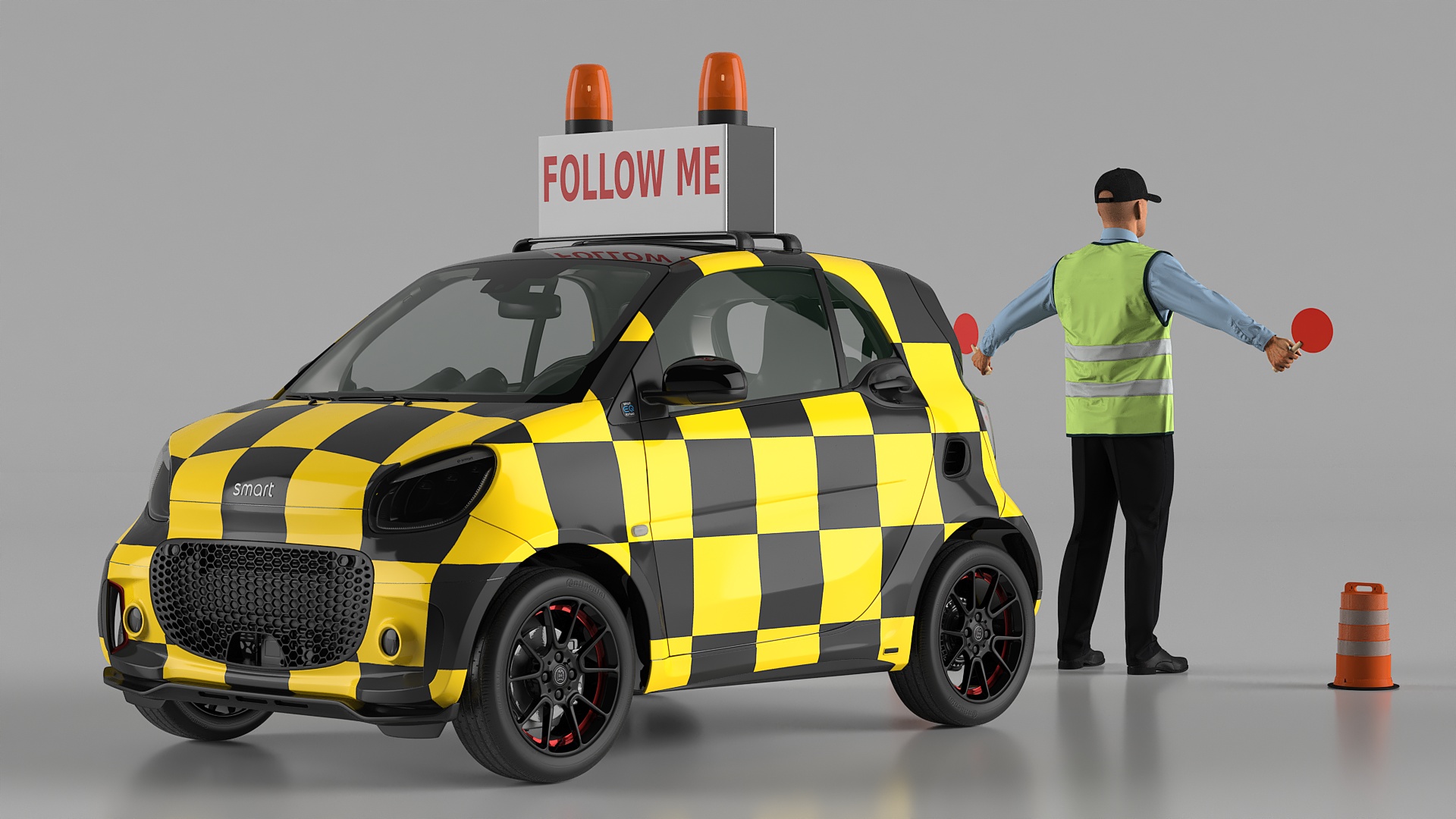 Airport Smart Follow Me Car with Ground Crew 3D model