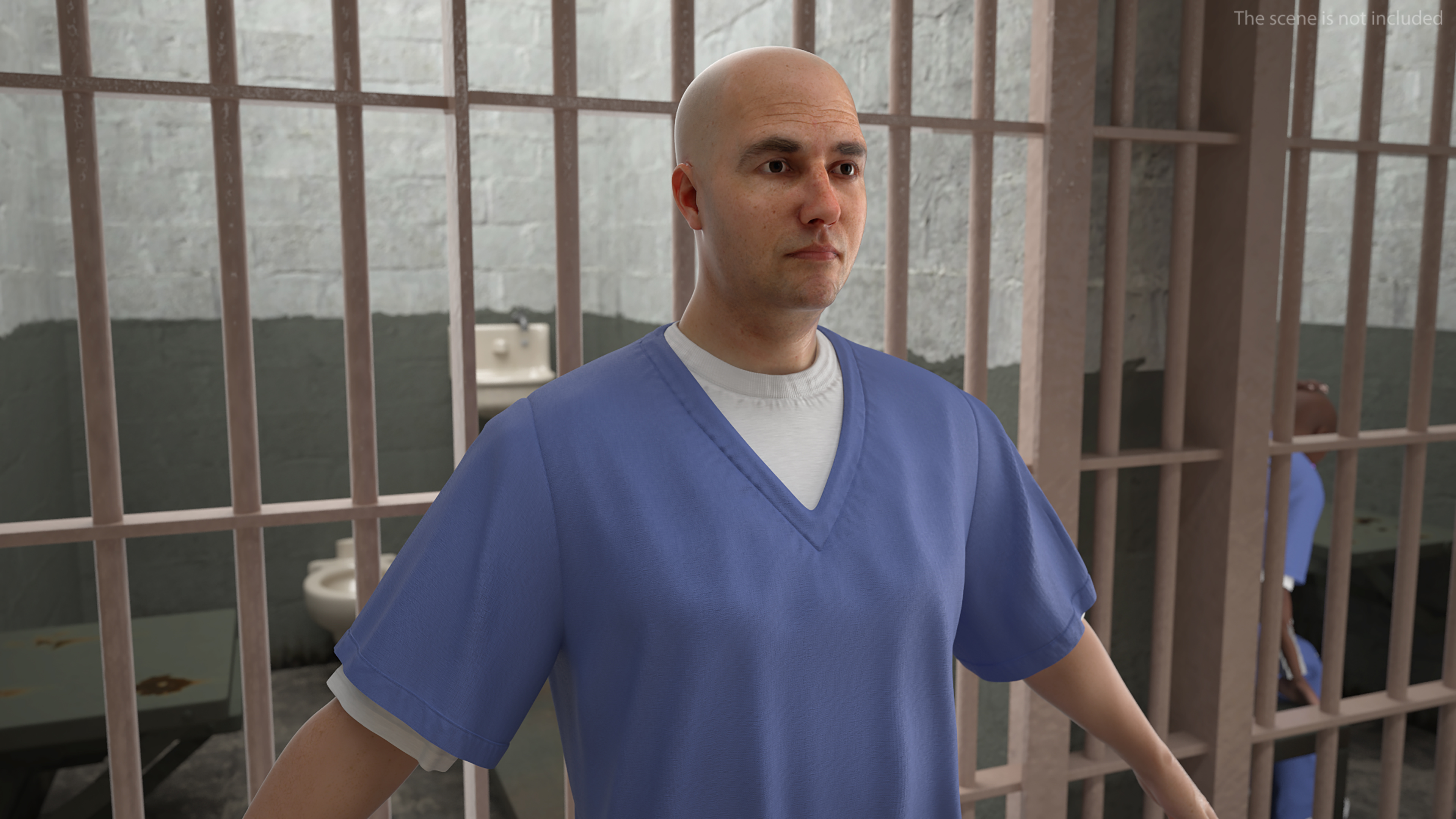 3D Prisoner in Blue Uniform A-Pose