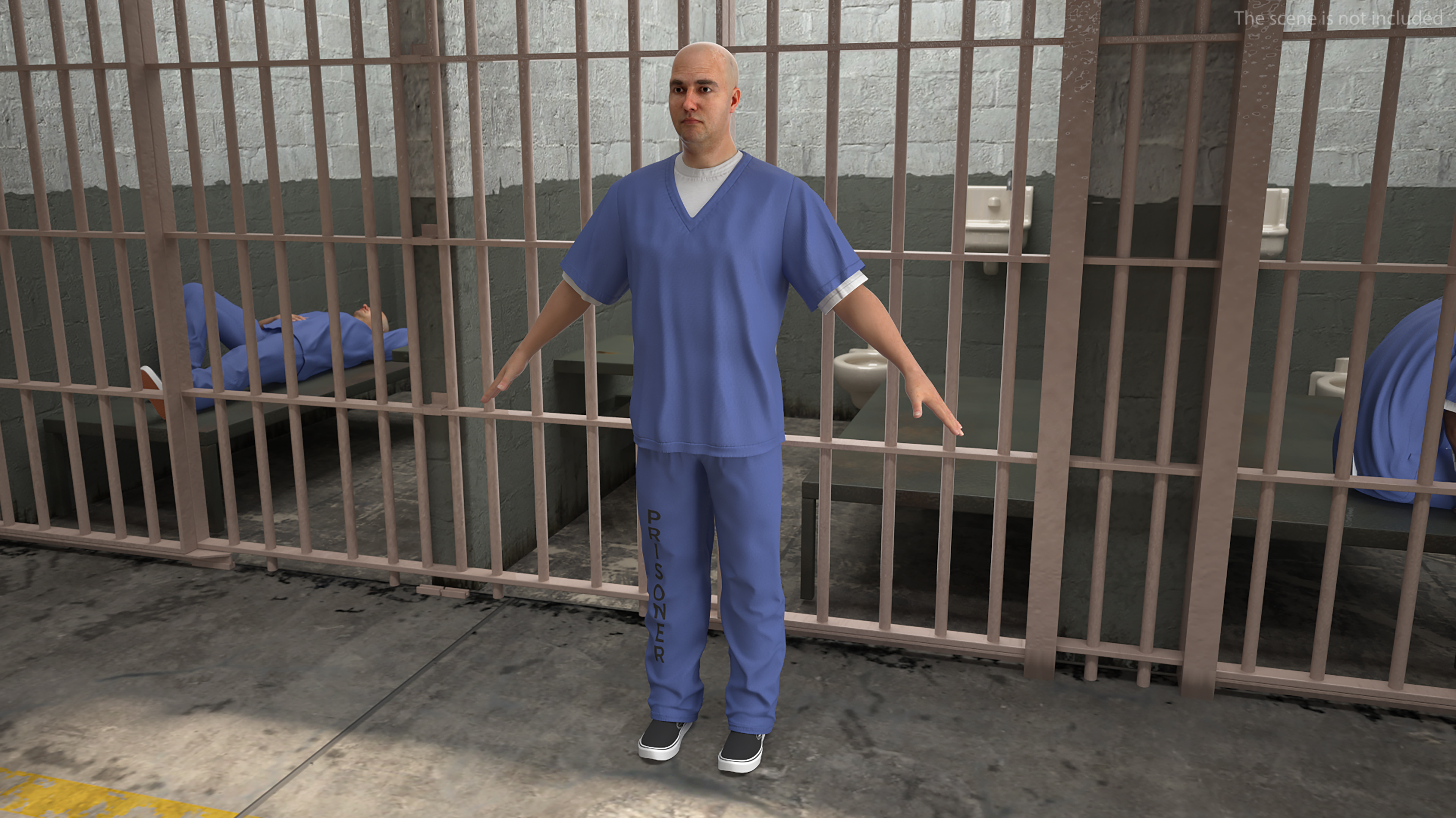 3D Prisoner in Blue Uniform A-Pose