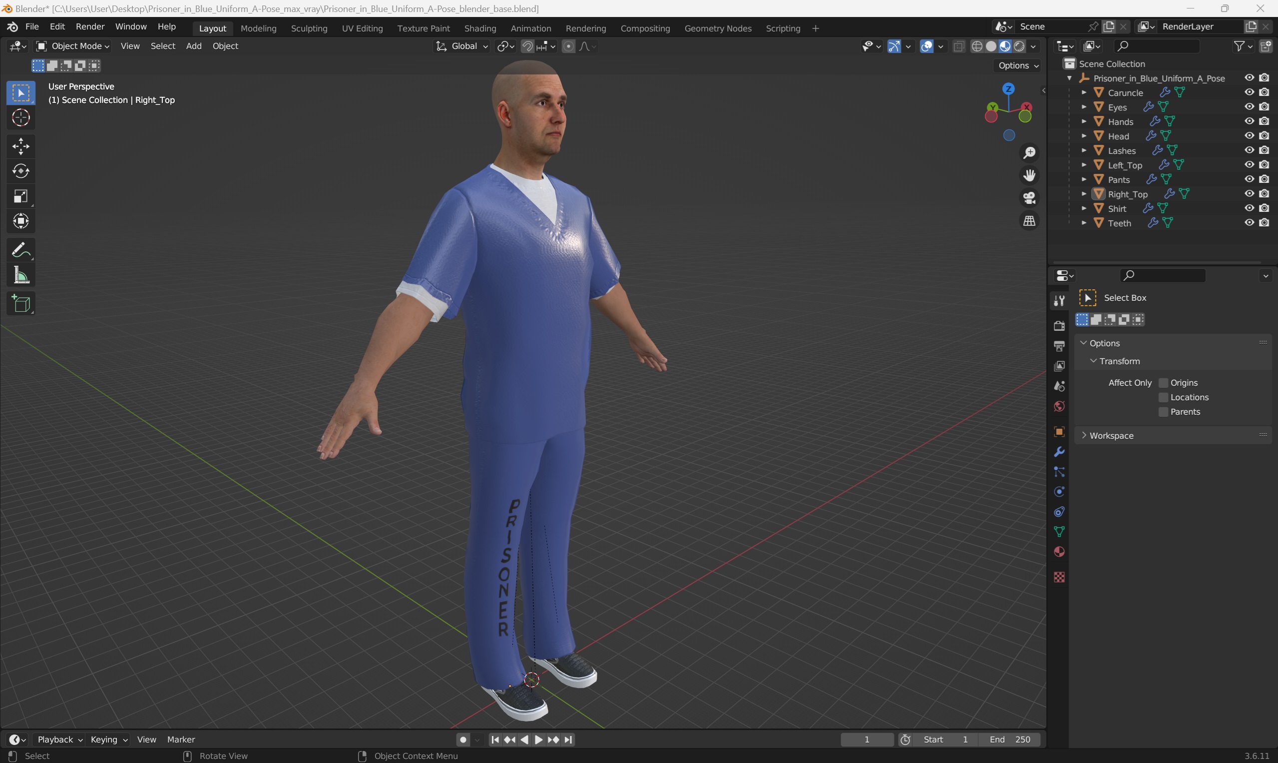 3D Prisoner in Blue Uniform A-Pose