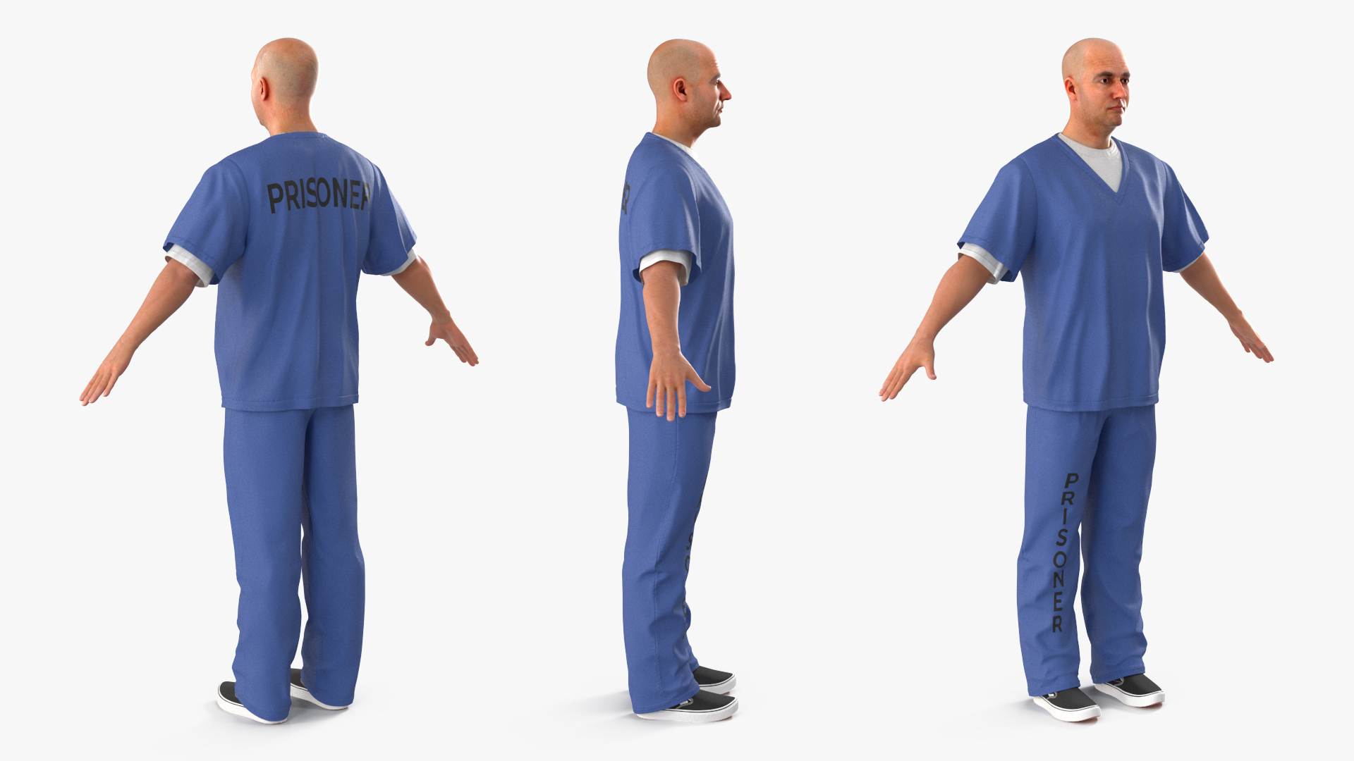 3D Prisoner in Blue Uniform A-Pose