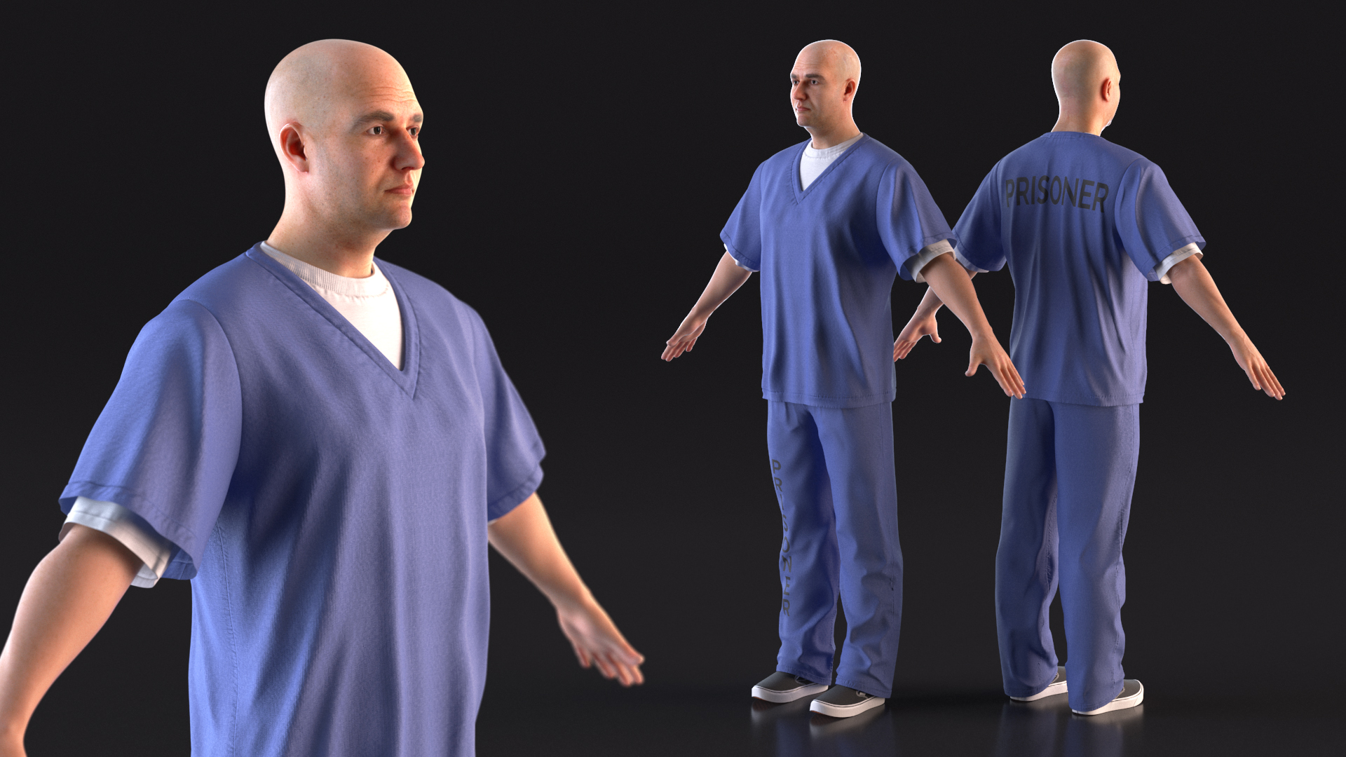 3D Prisoner in Blue Uniform A-Pose