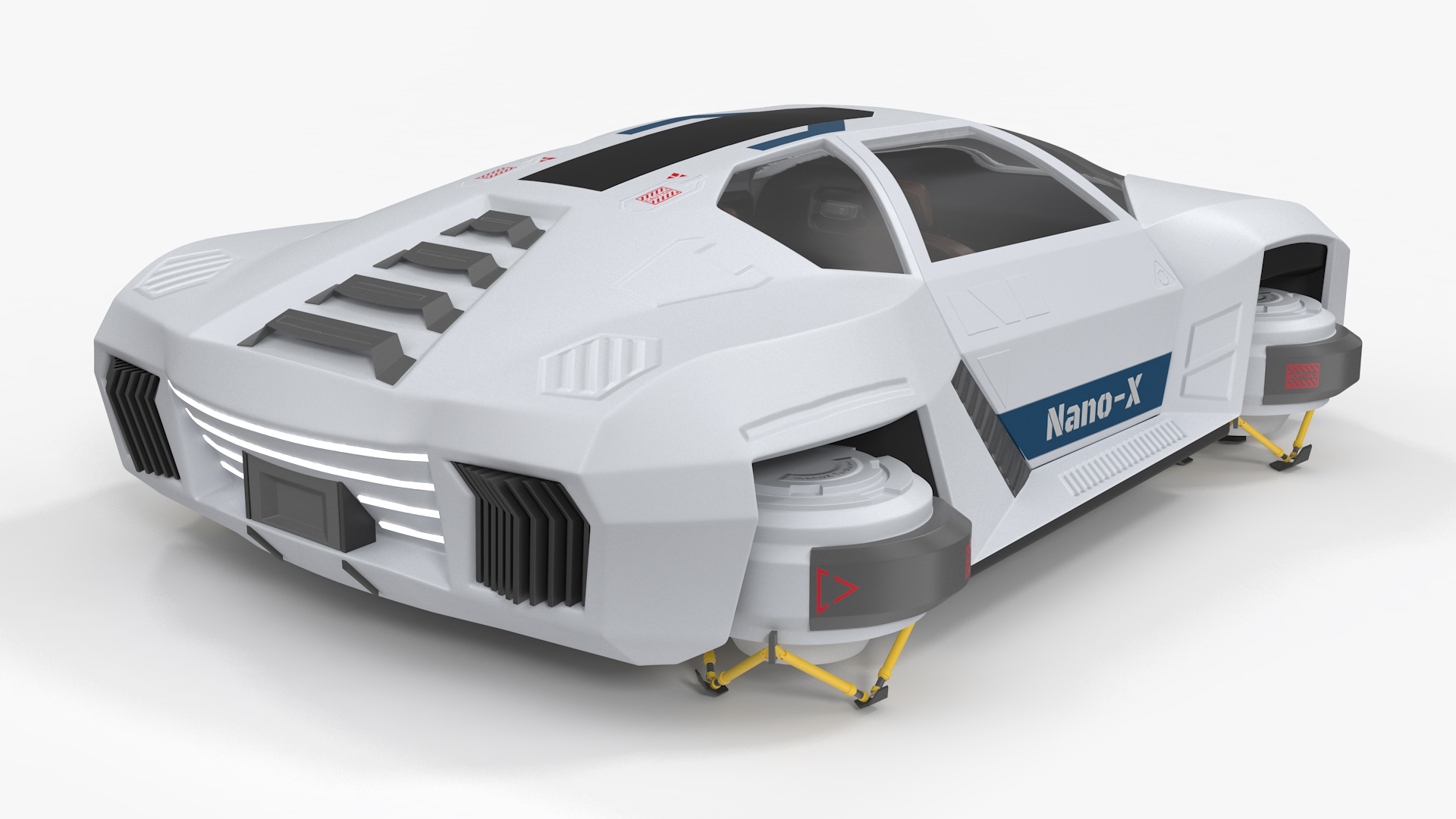 3D Sci-Fi Hover Car White Simple Interior model