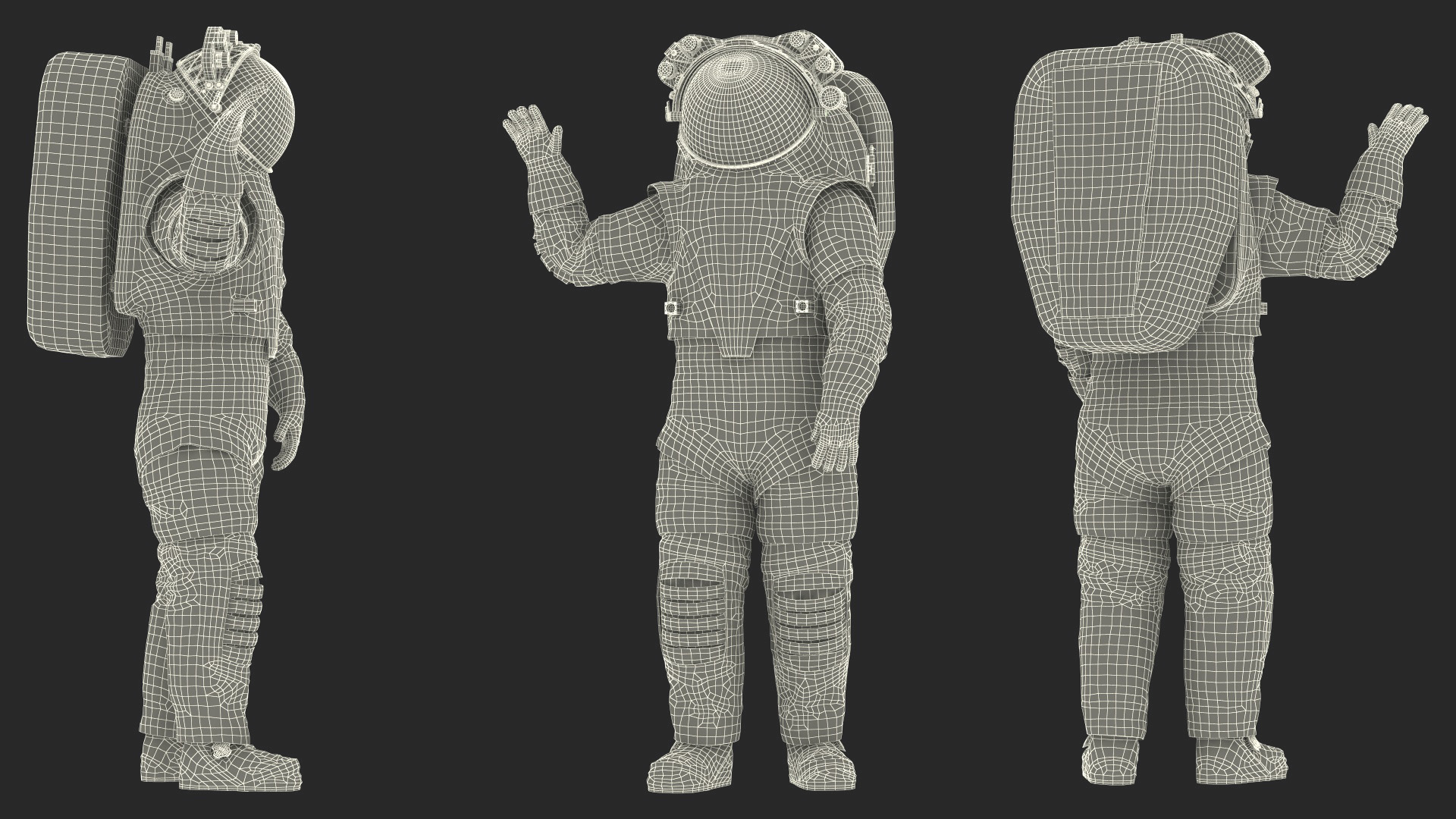 3D Modern NASA Spacesuit Axiom on Astronaut Waving Pose Fur