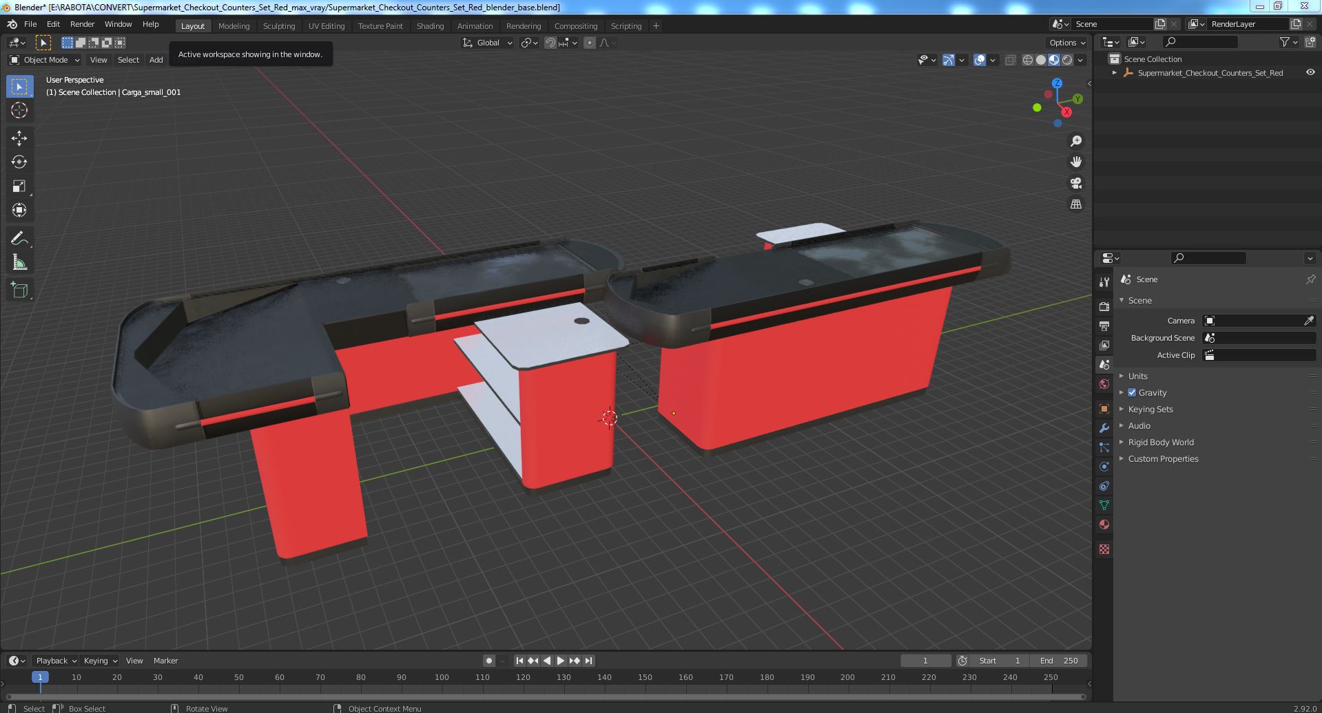 Supermarket Checkout Counters Set Red 3D