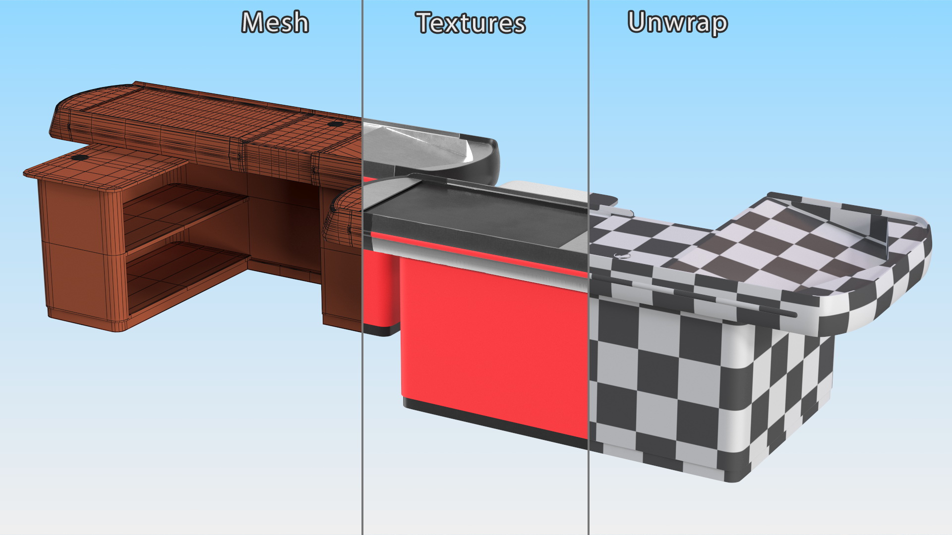 Supermarket Checkout Counters Set Red 3D