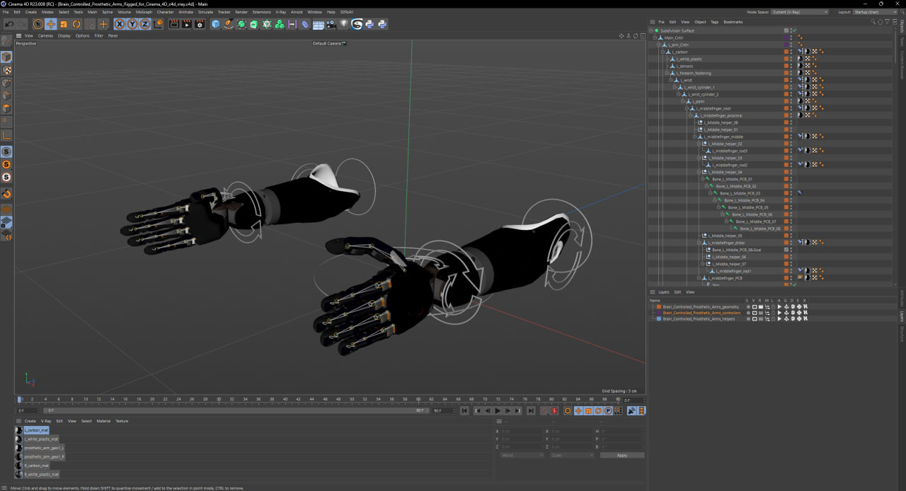 3D Brain Controlled Prosthetic Arms Rigged for Cinema 4D model