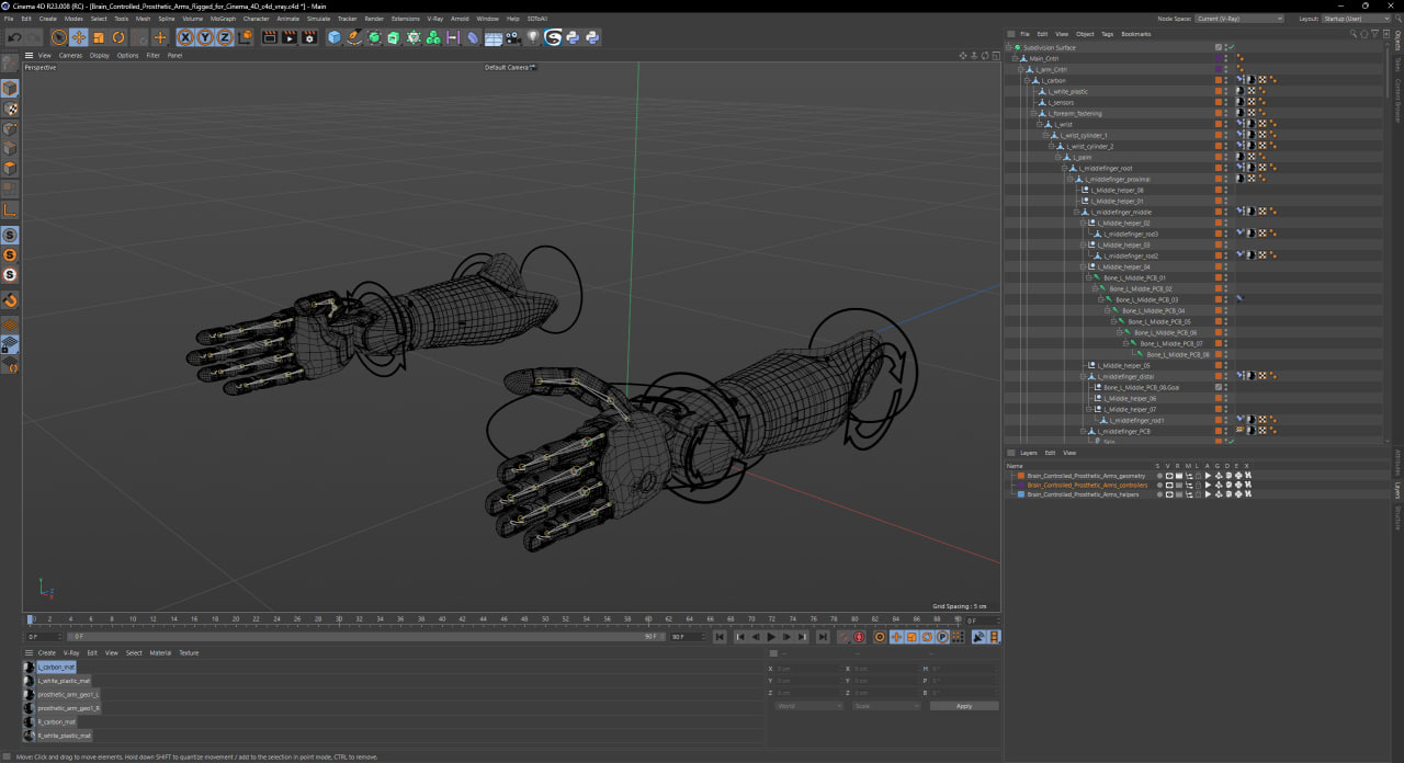 3D Brain Controlled Prosthetic Arms Rigged for Cinema 4D model