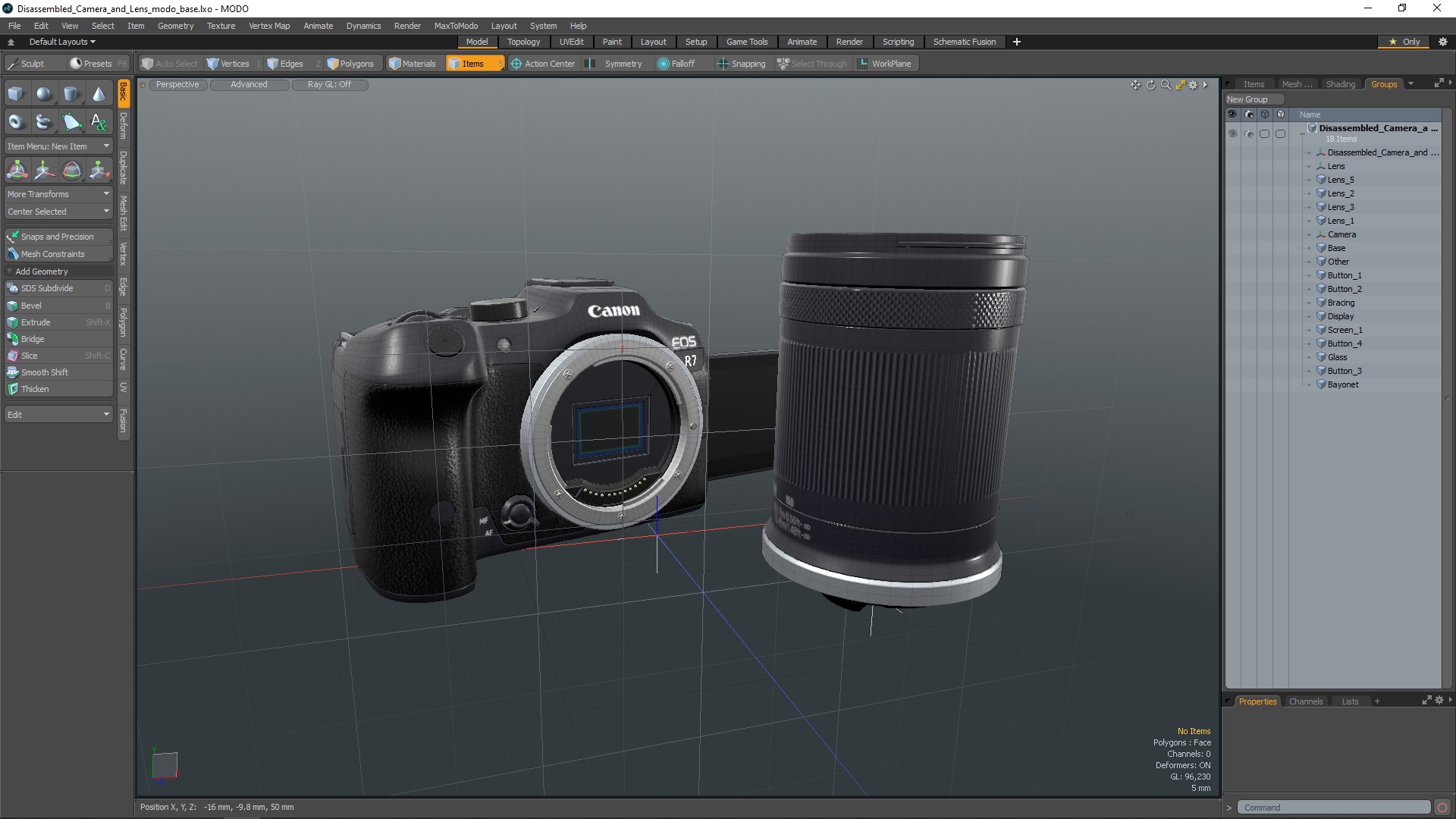 3D Disassembled Camera and Lens model