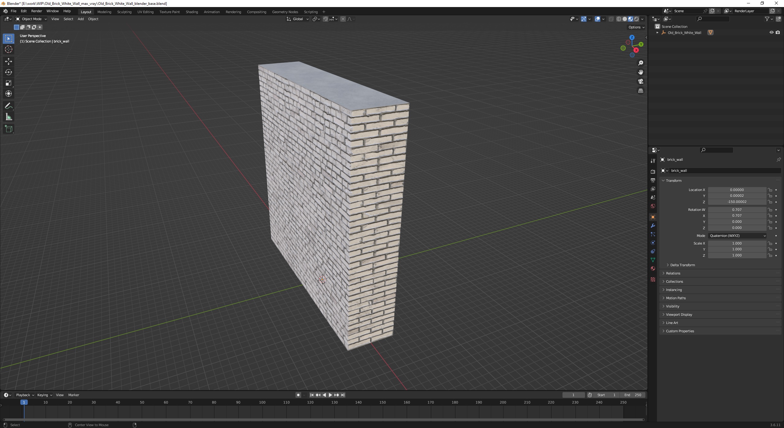 3D model Old Brick White Wall