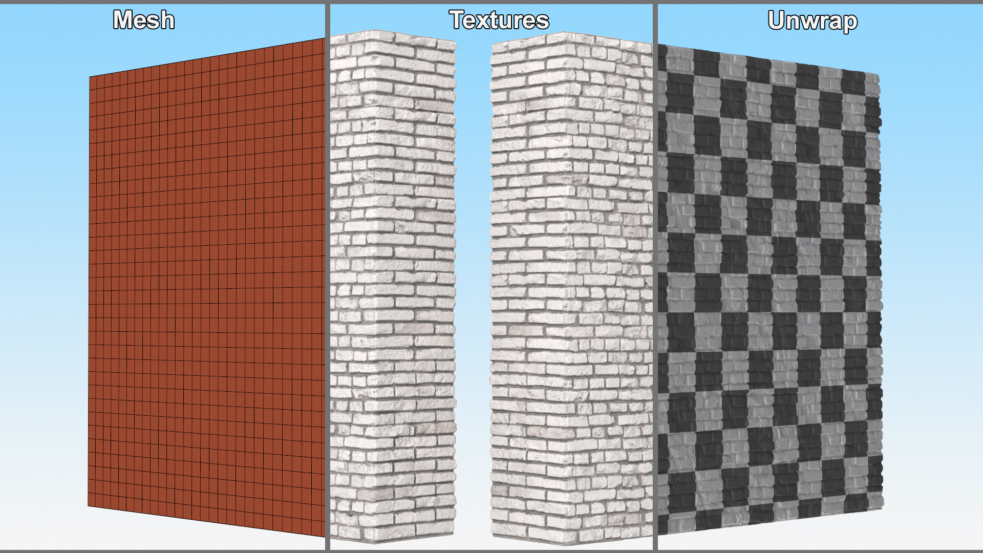 3D model Old Brick White Wall