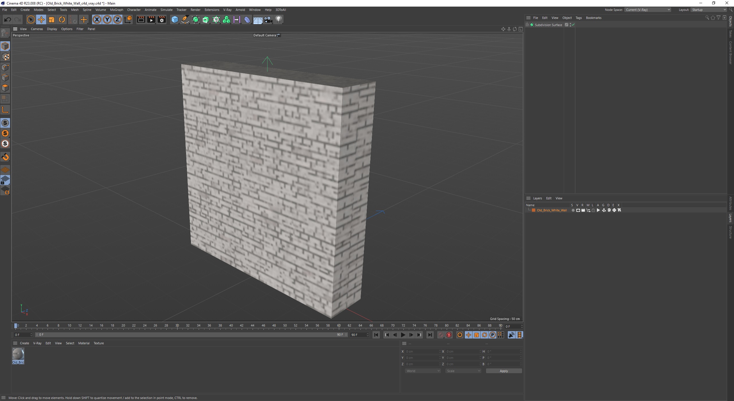 3D model Old Brick White Wall