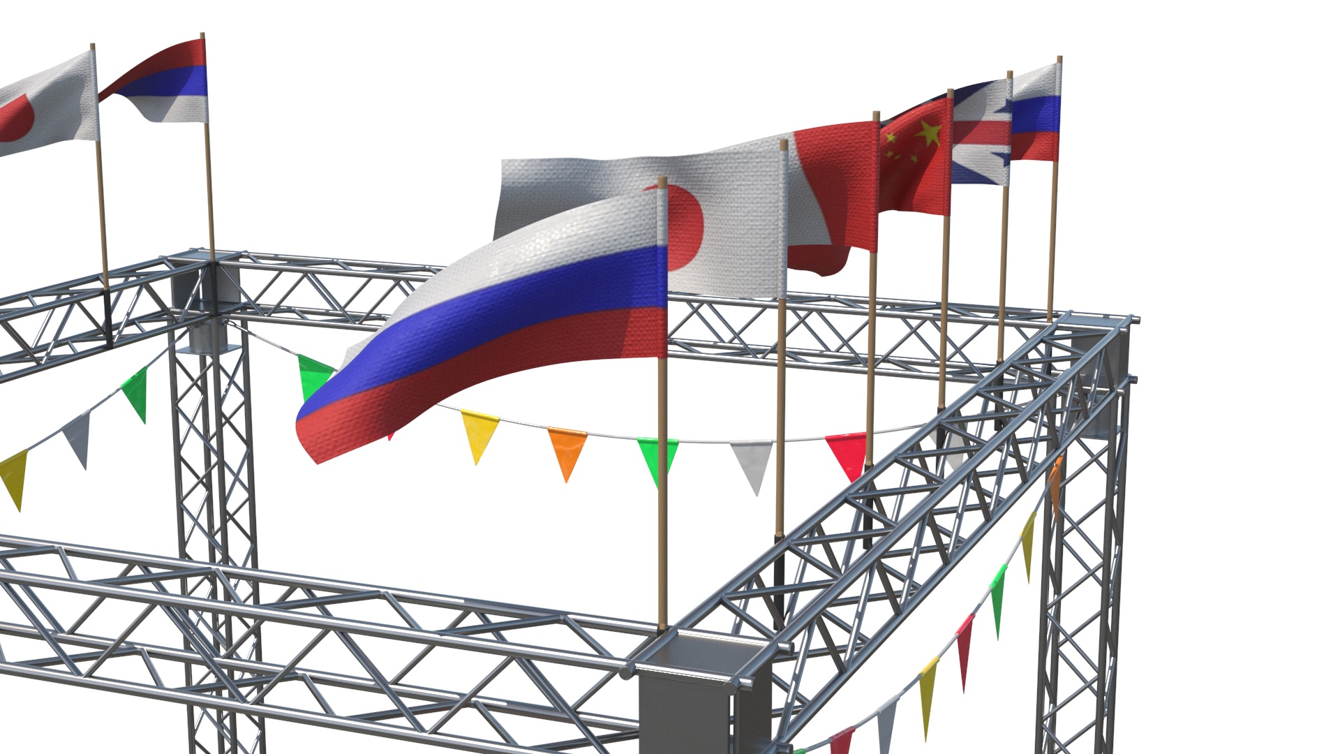 Circus Tent with Flags and Trees in Park with Fur 3D model