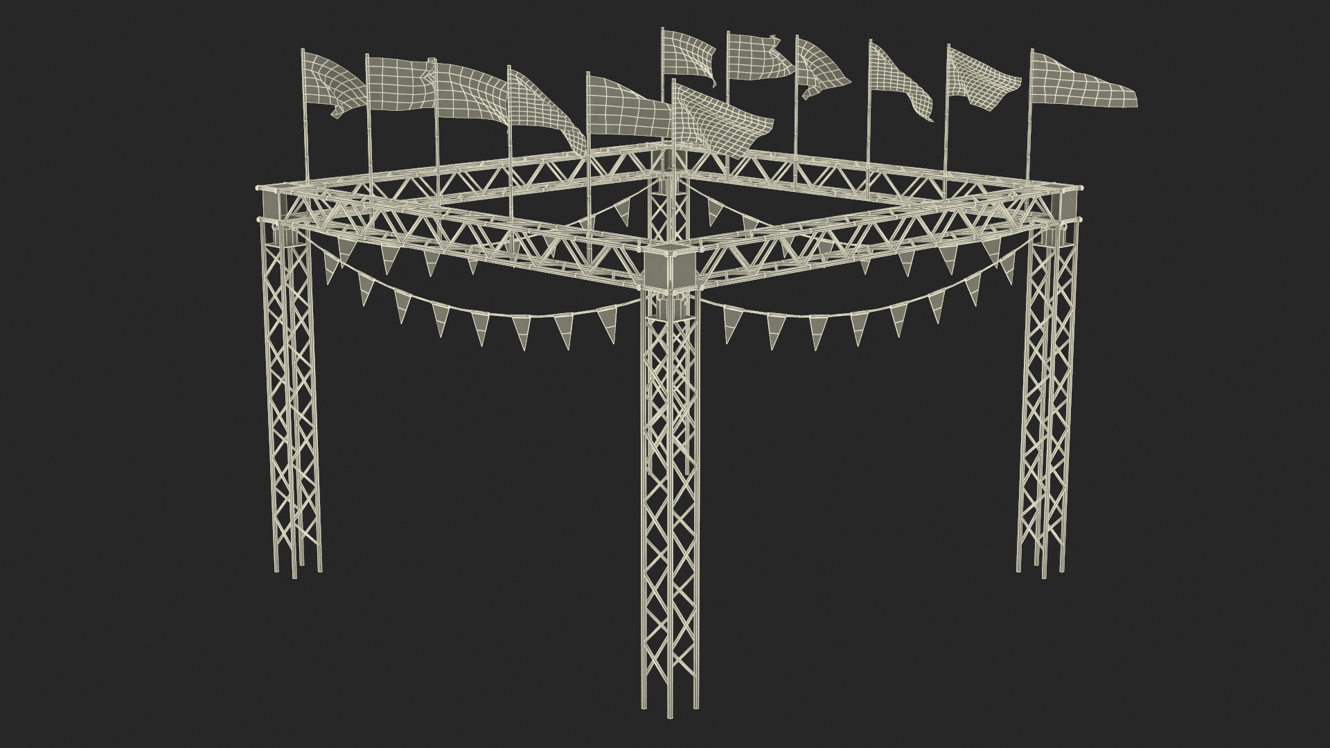 Circus Tent with Flags and Trees in Park with Fur 3D model