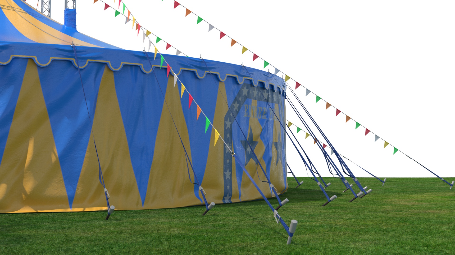 Circus Tent with Flags and Trees in Park with Fur 3D model